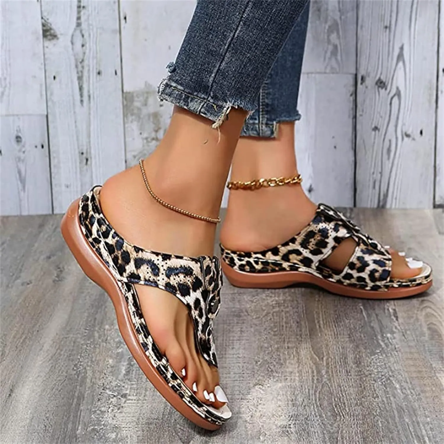 Ladmiple Sandals Women Wedge Low Heel Comfortable Orthopedic Sandals Dressy Casual Summer Slip On Walking Orthotic Flip Flops