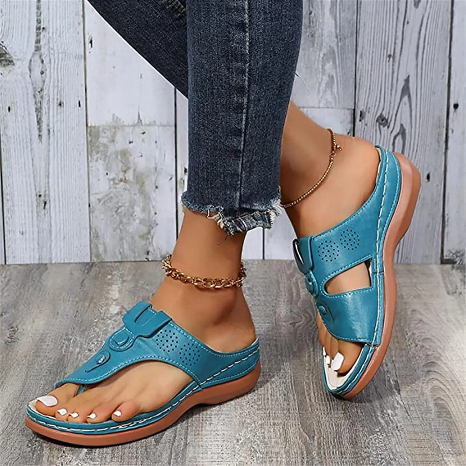 Ladmiple Sandals Women Wedge Low Heel Comfortable Orthopedic Sandals Dressy Casual Summer Slip On Walking Orthotic Flip Flops