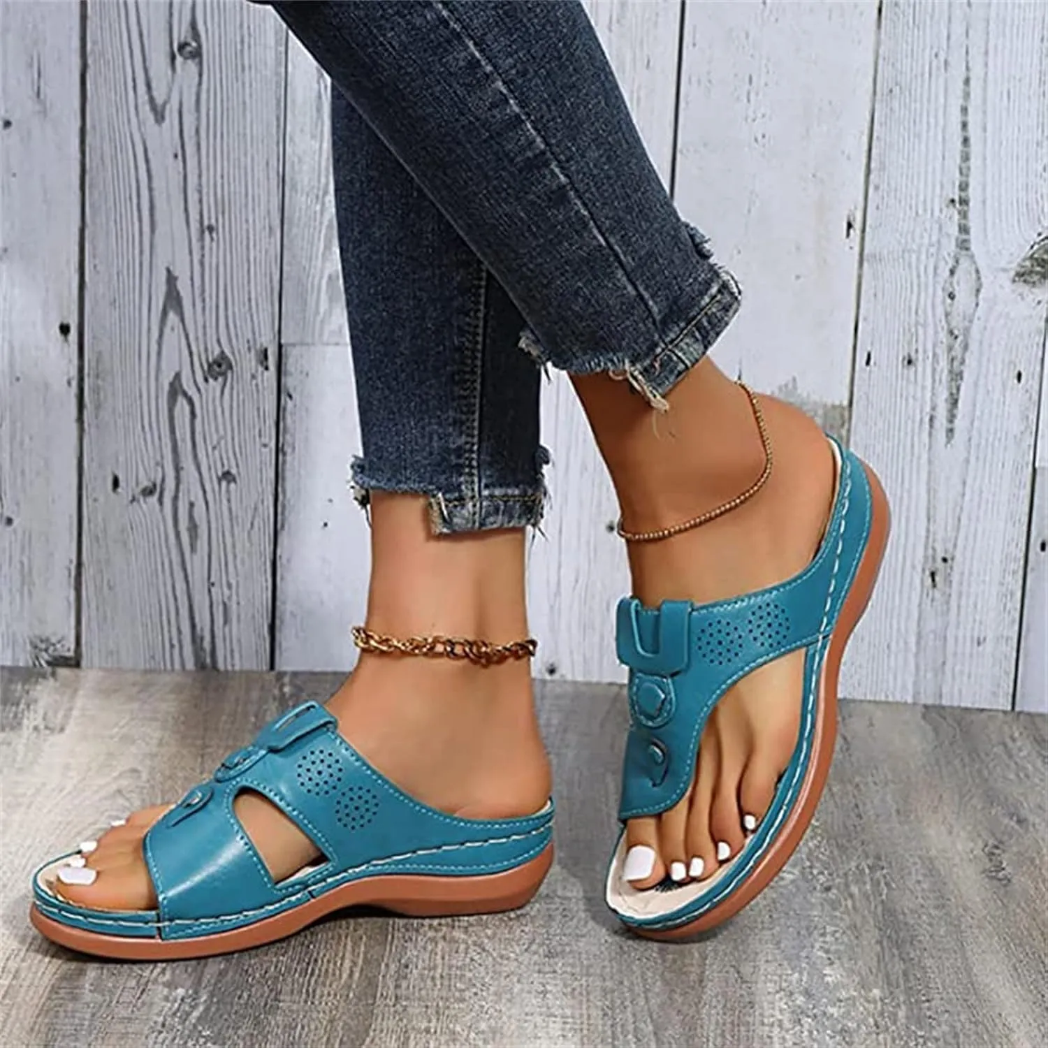 Ladmiple Sandals Women Wedge Low Heel Comfortable Orthopedic Sandals Dressy Casual Summer Slip On Walking Orthotic Flip Flops