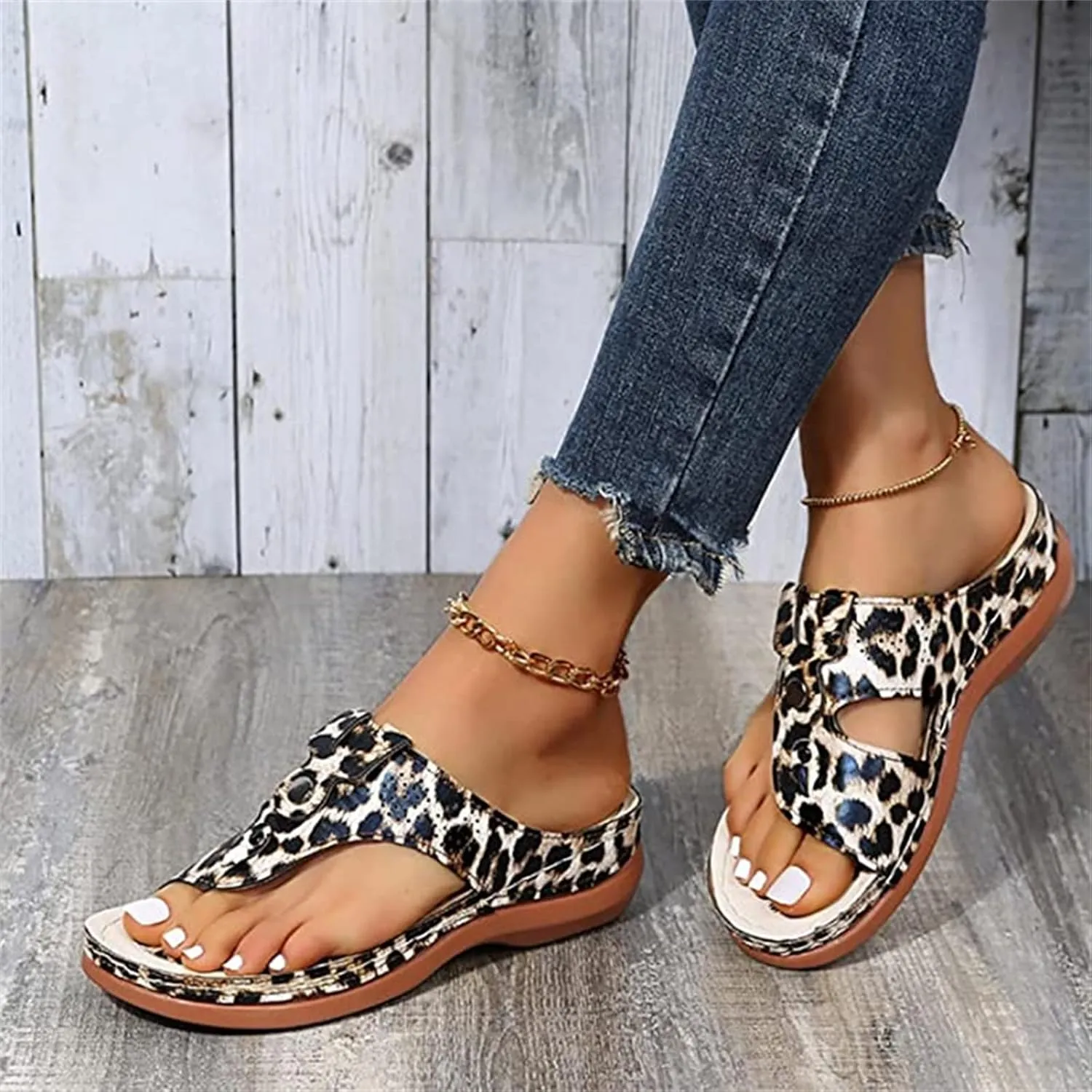 Ladmiple Sandals Women Wedge Low Heel Comfortable Orthopedic Sandals Dressy Casual Summer Slip On Walking Orthotic Flip Flops