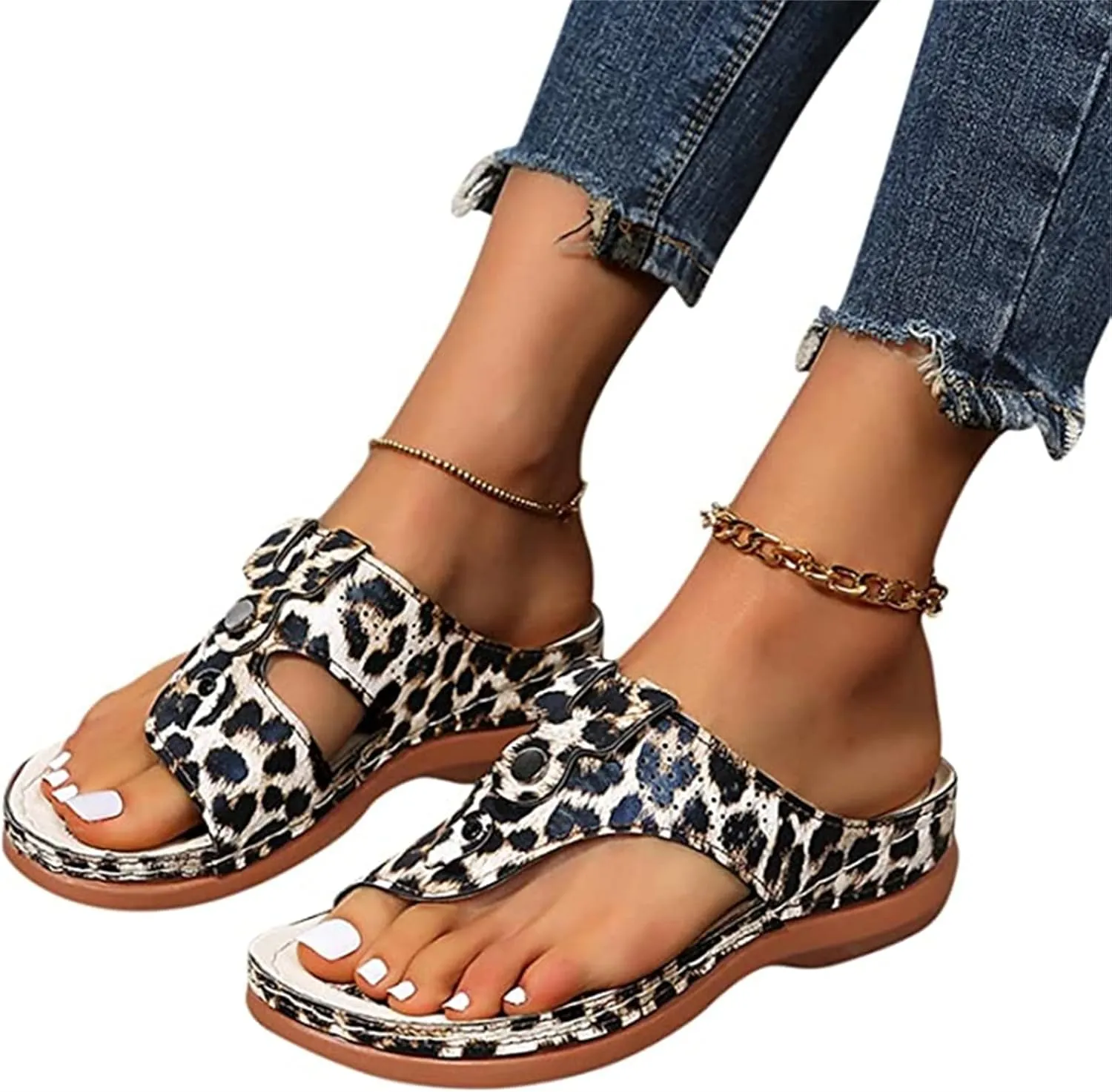 Ladmiple Sandals Women Wedge Low Heel Comfortable Orthopedic Sandals Dressy Casual Summer Slip On Walking Orthotic Flip Flops