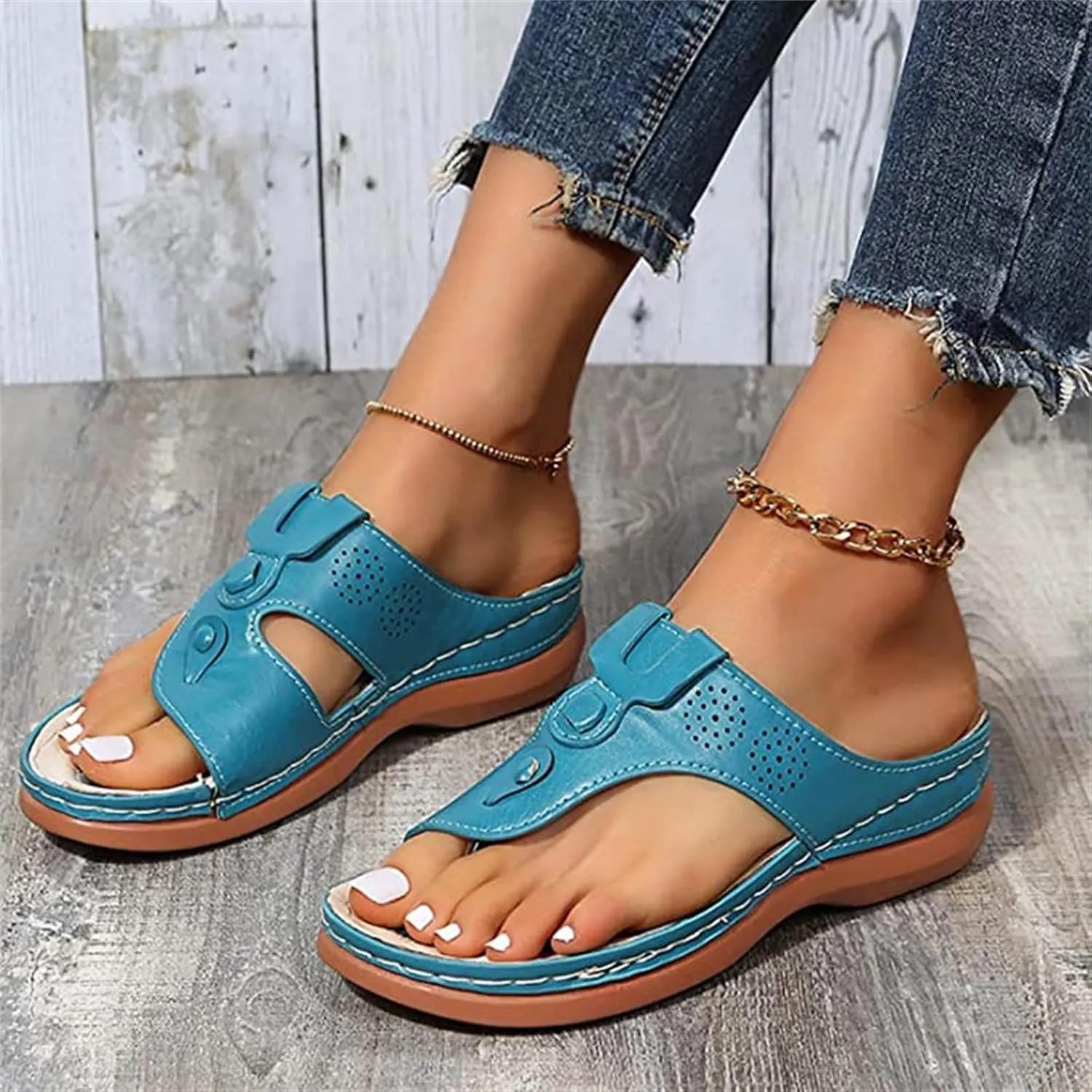 Ladmiple Sandals Women Wedge Low Heel Comfortable Orthopedic Sandals Dressy Casual Summer Slip On Walking Orthotic Flip Flops