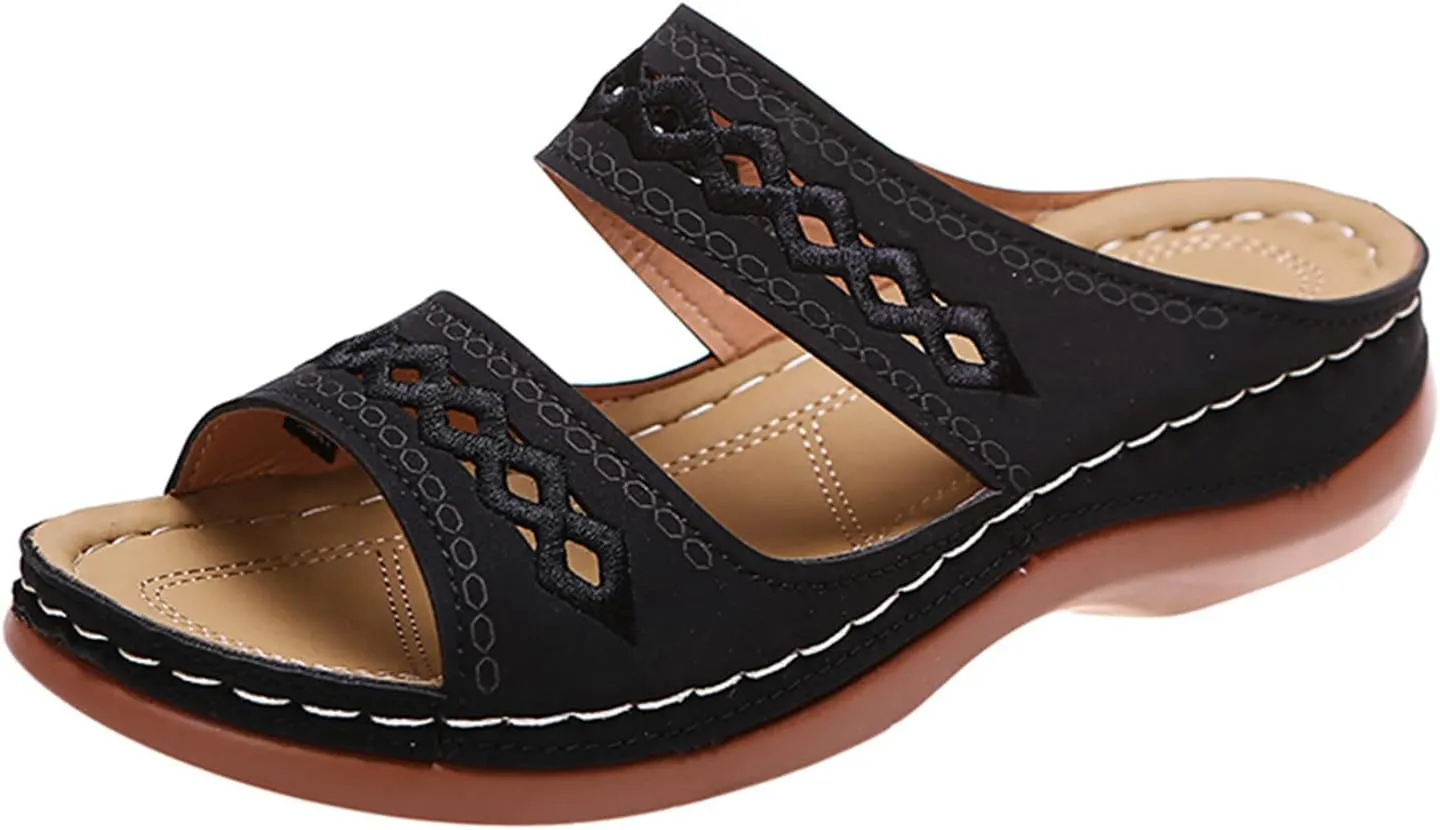 Ladmiple Summer Sandals for Women 2023 Wedge Slides Slippers Breathable Slip On Open Toe Dressy Comfort Orthopedic Shoes