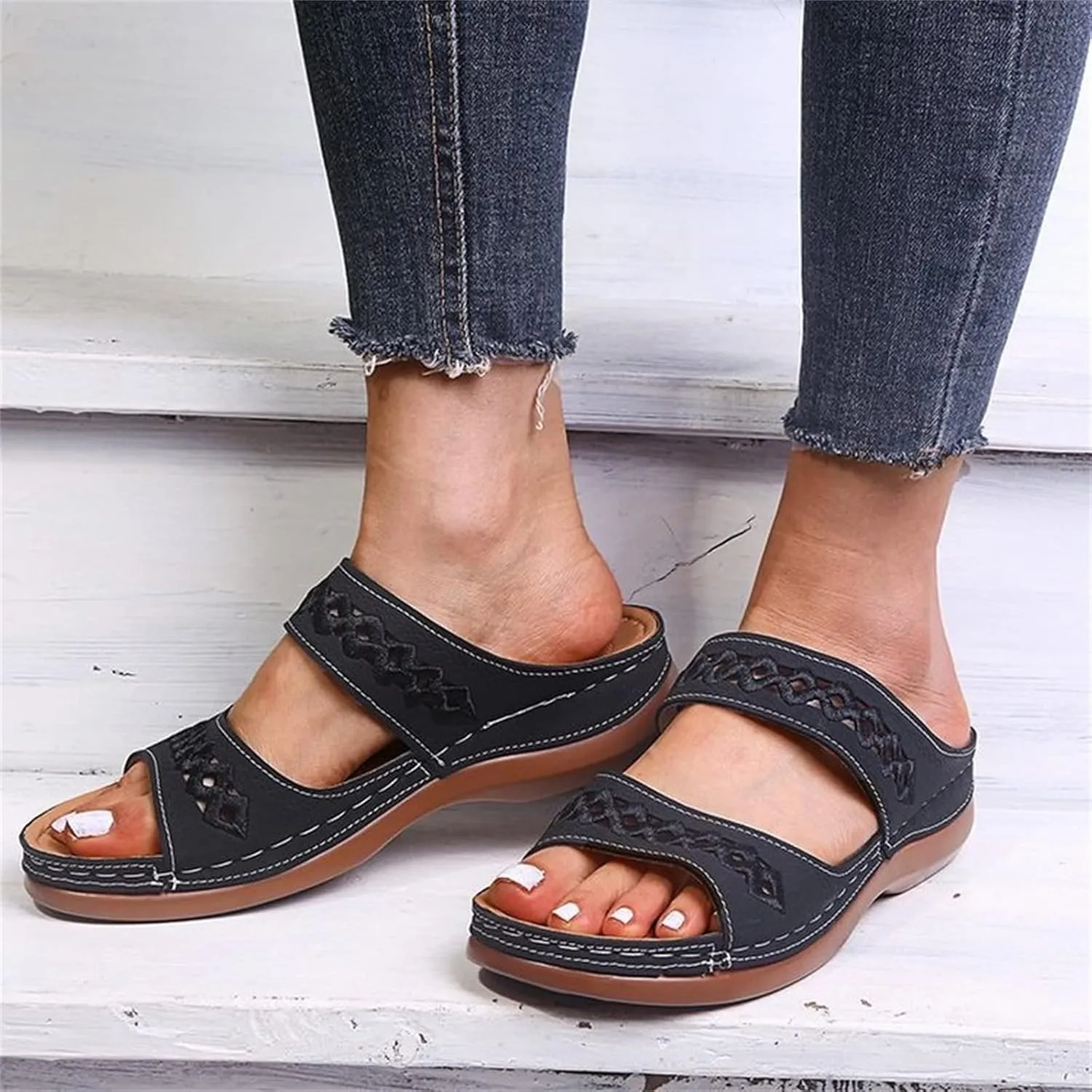 Ladmiple Summer Sandals for Women 2023 Wedge Slides Slippers Breathable Slip On Open Toe Dressy Comfort Orthopedic Shoes