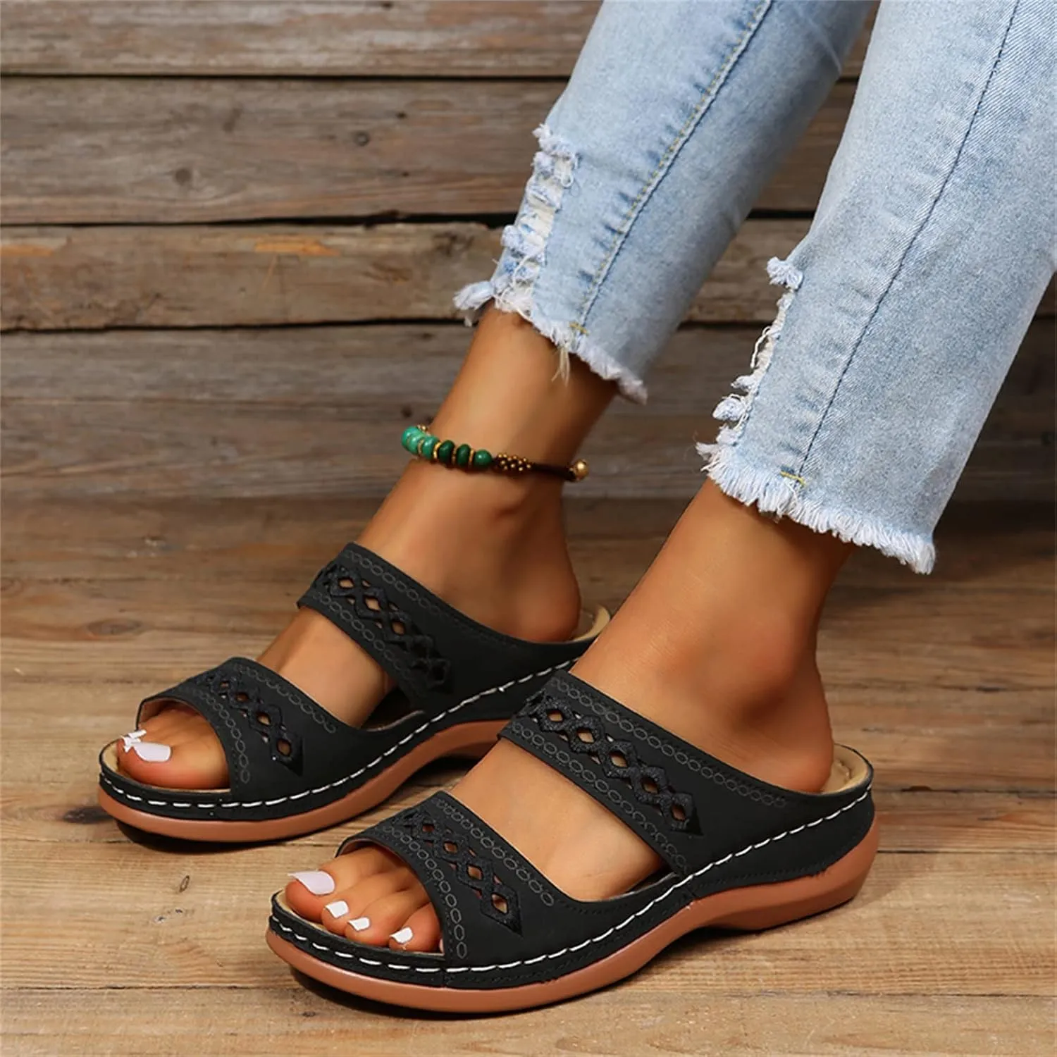 Ladmiple Summer Sandals for Women 2023 Wedge Slides Slippers Breathable Slip On Open Toe Dressy Comfort Orthopedic Shoes