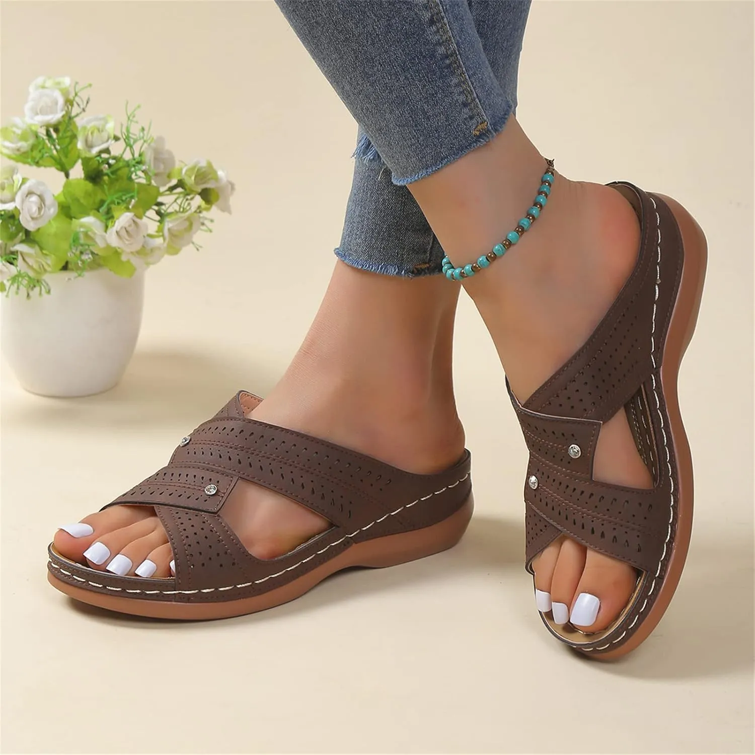 Ladmiple Womens Sandals Comfortable Arch Support Orthopedic Slides Slippers Plantar Fasciitis Summer Orthotic Flip Flops