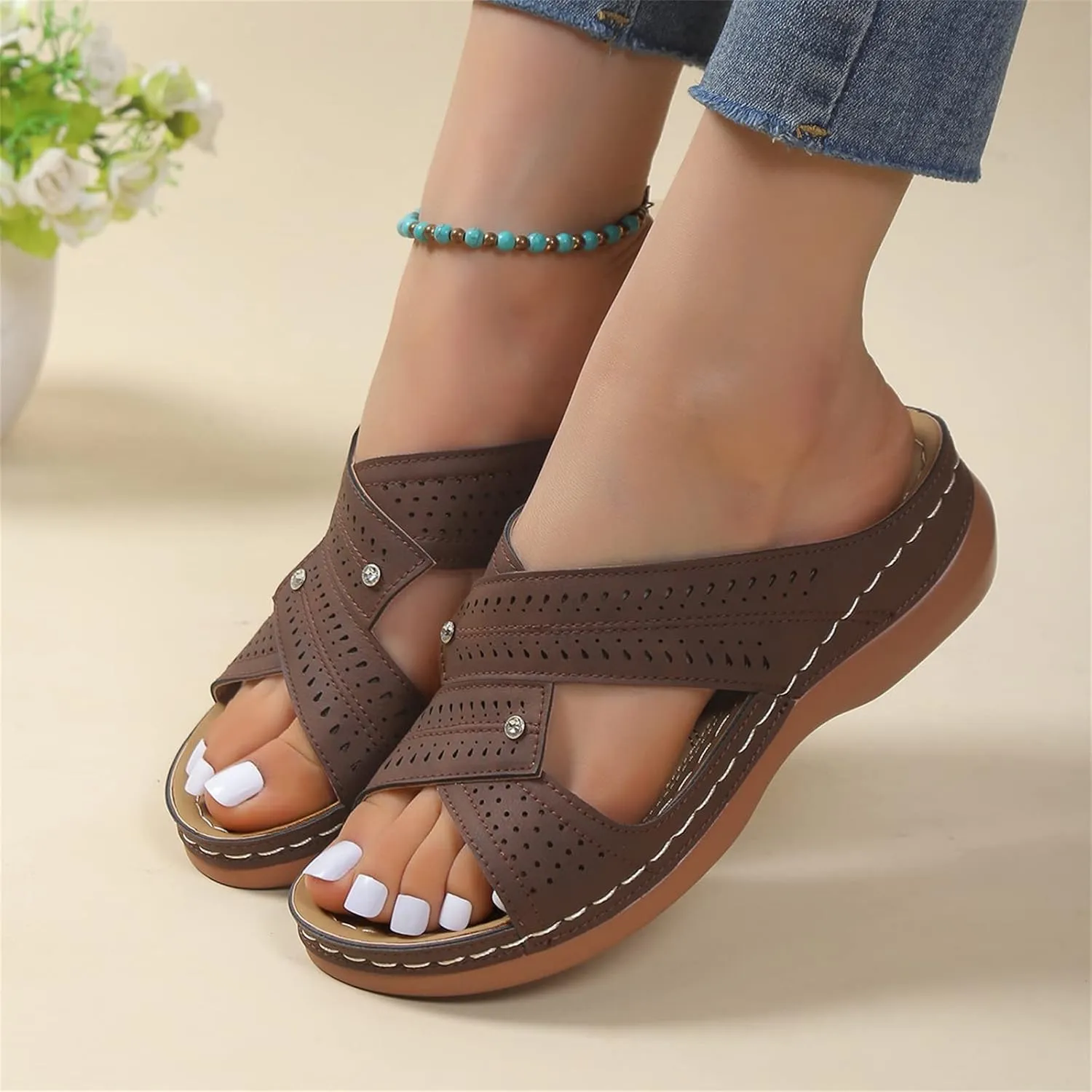 Ladmiple Womens Sandals Comfortable Arch Support Orthopedic Slides Slippers Plantar Fasciitis Summer Orthotic Flip Flops