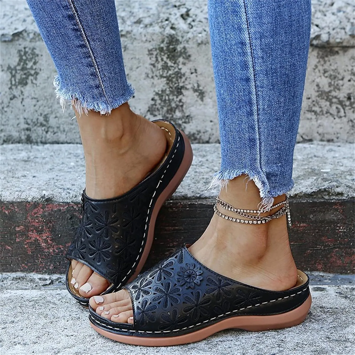 Ladmiple Womens Sandals Dressy Comfortable Slip On Orthotic Flip Flops Casual Summer Orthopedic Slides With Arch Support