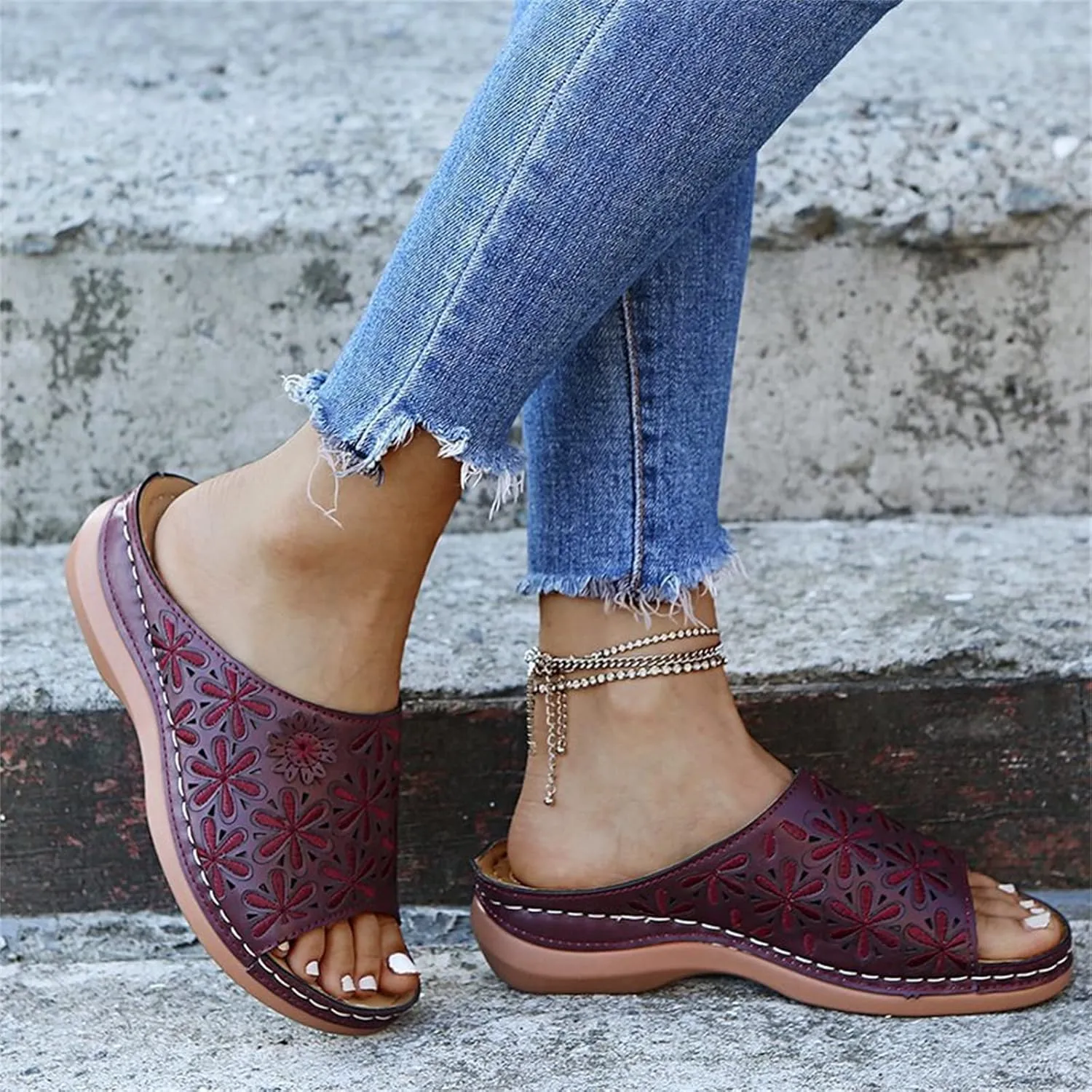 Ladmiple Womens Sandals Dressy Comfortable Slip On Orthotic Flip Flops Casual Summer Orthopedic Slides With Arch Support
