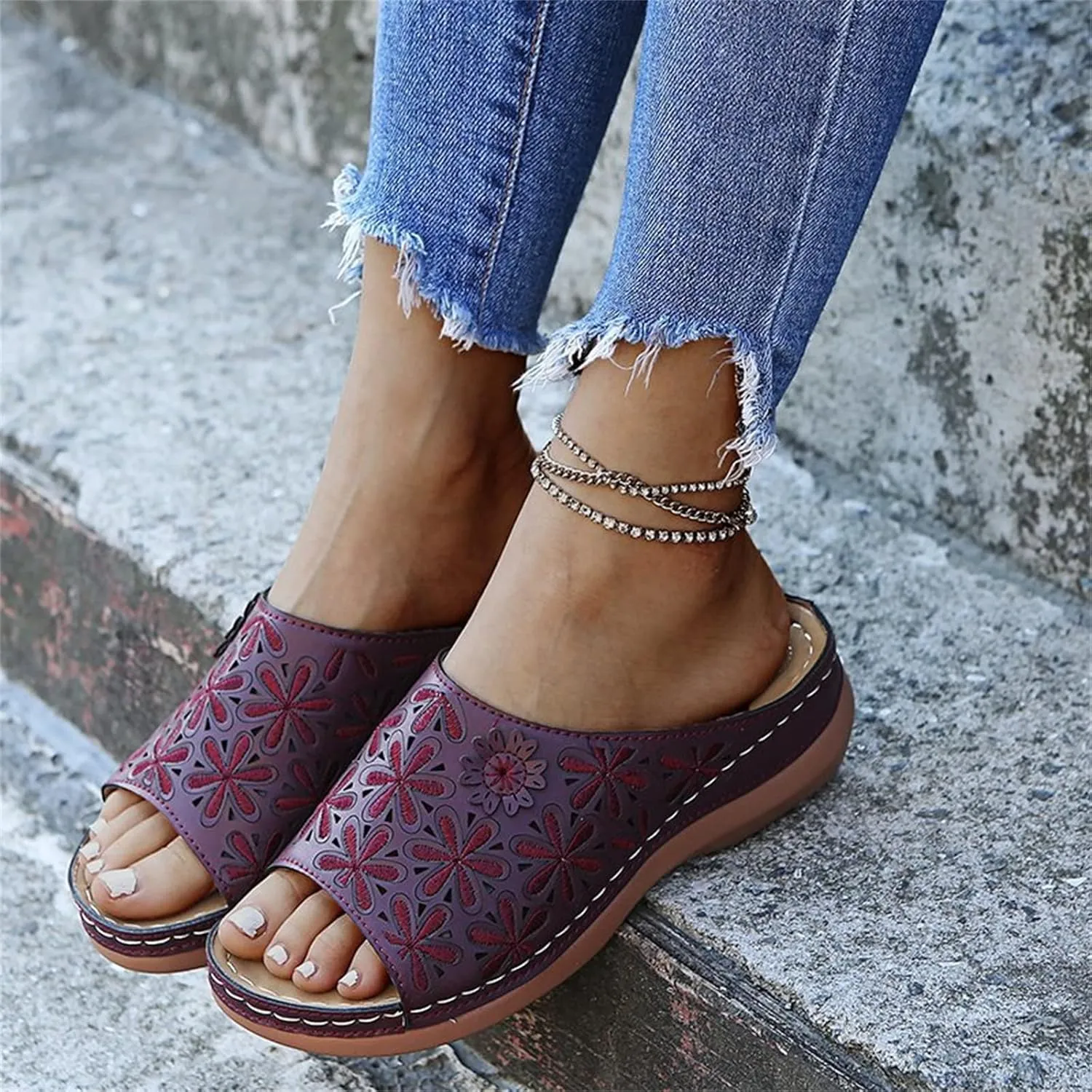 Ladmiple Womens Sandals Dressy Comfortable Slip On Orthotic Flip Flops Casual Summer Orthopedic Slides With Arch Support