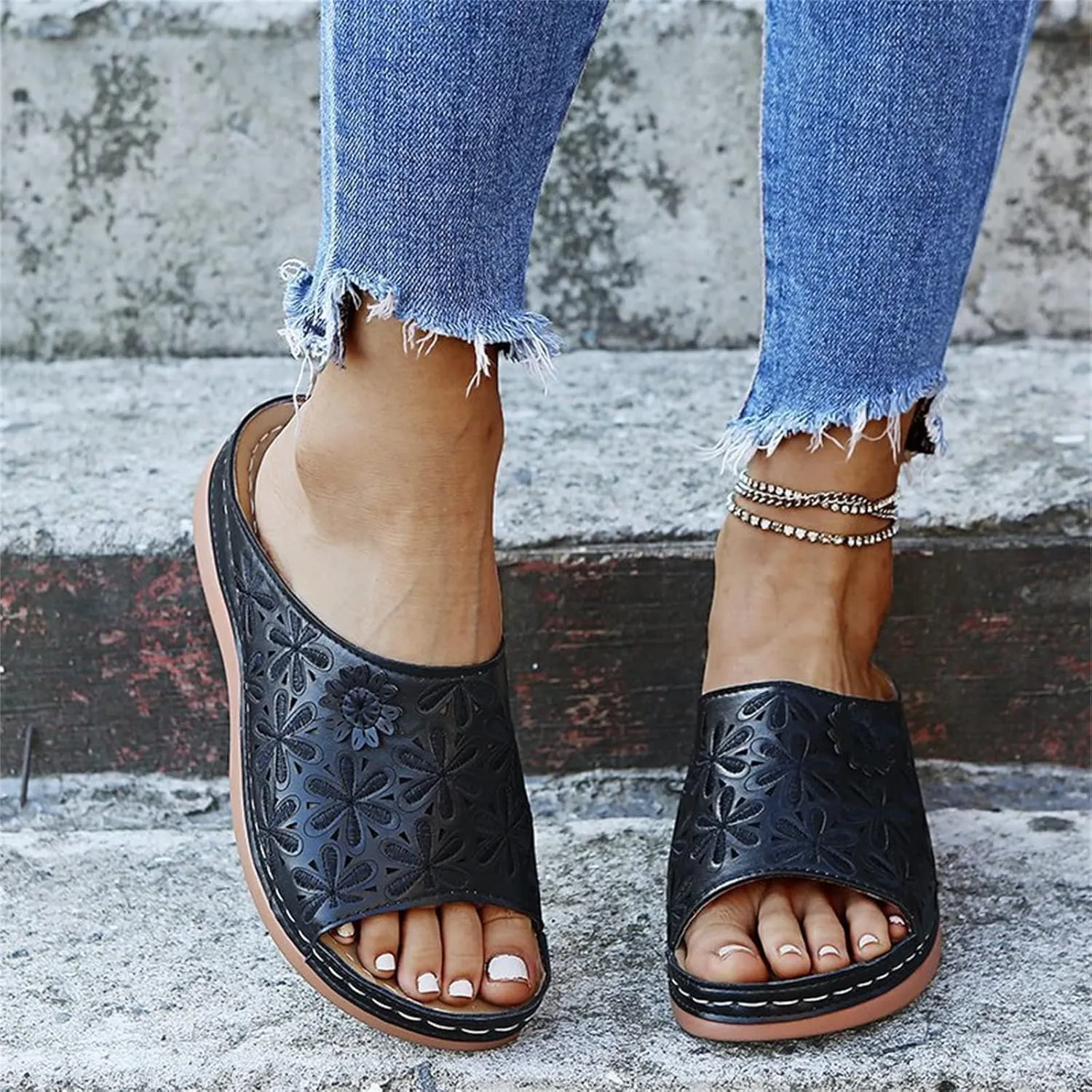 Ladmiple Womens Sandals Dressy Comfortable Slip On Orthotic Flip Flops Casual Summer Orthopedic Slides With Arch Support
