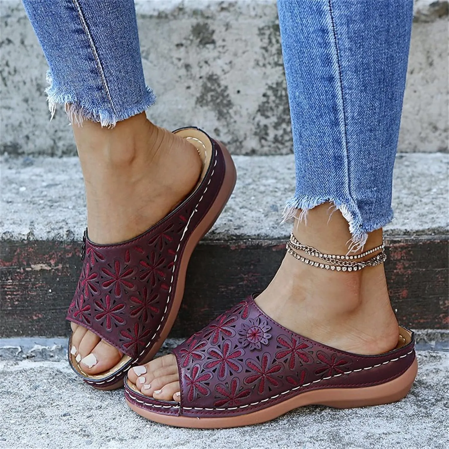 Ladmiple Womens Sandals Dressy Comfortable Slip On Orthotic Flip Flops Casual Summer Orthopedic Slides With Arch Support