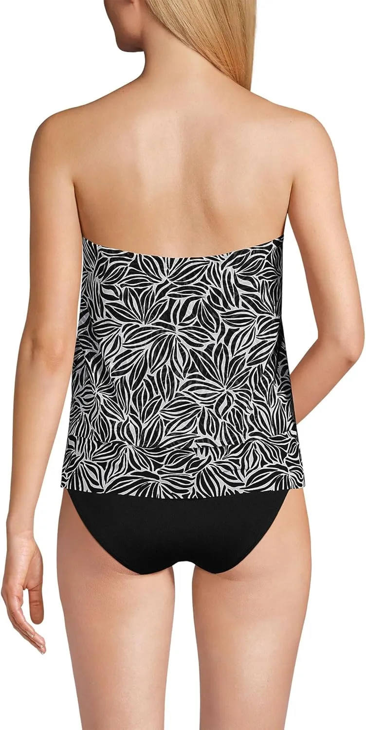 Lands' End Women's Chlorine Resistant Mesh Bandeau High Leg Fauxkini One Piece Swimsuit