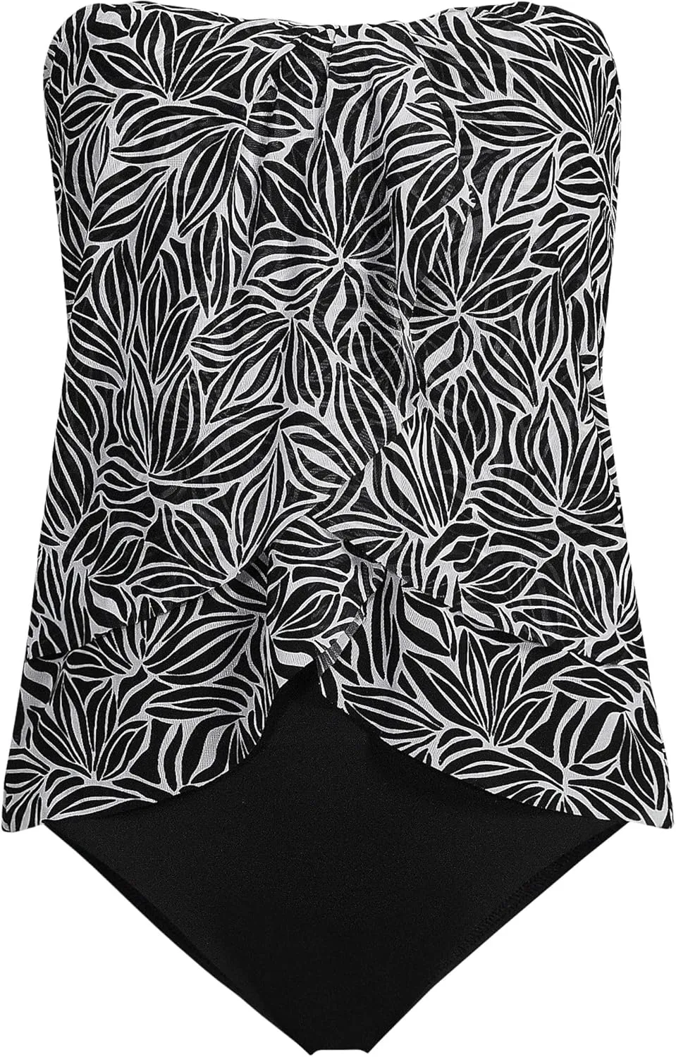 Lands' End Women's Chlorine Resistant Mesh Bandeau High Leg Fauxkini One Piece Swimsuit