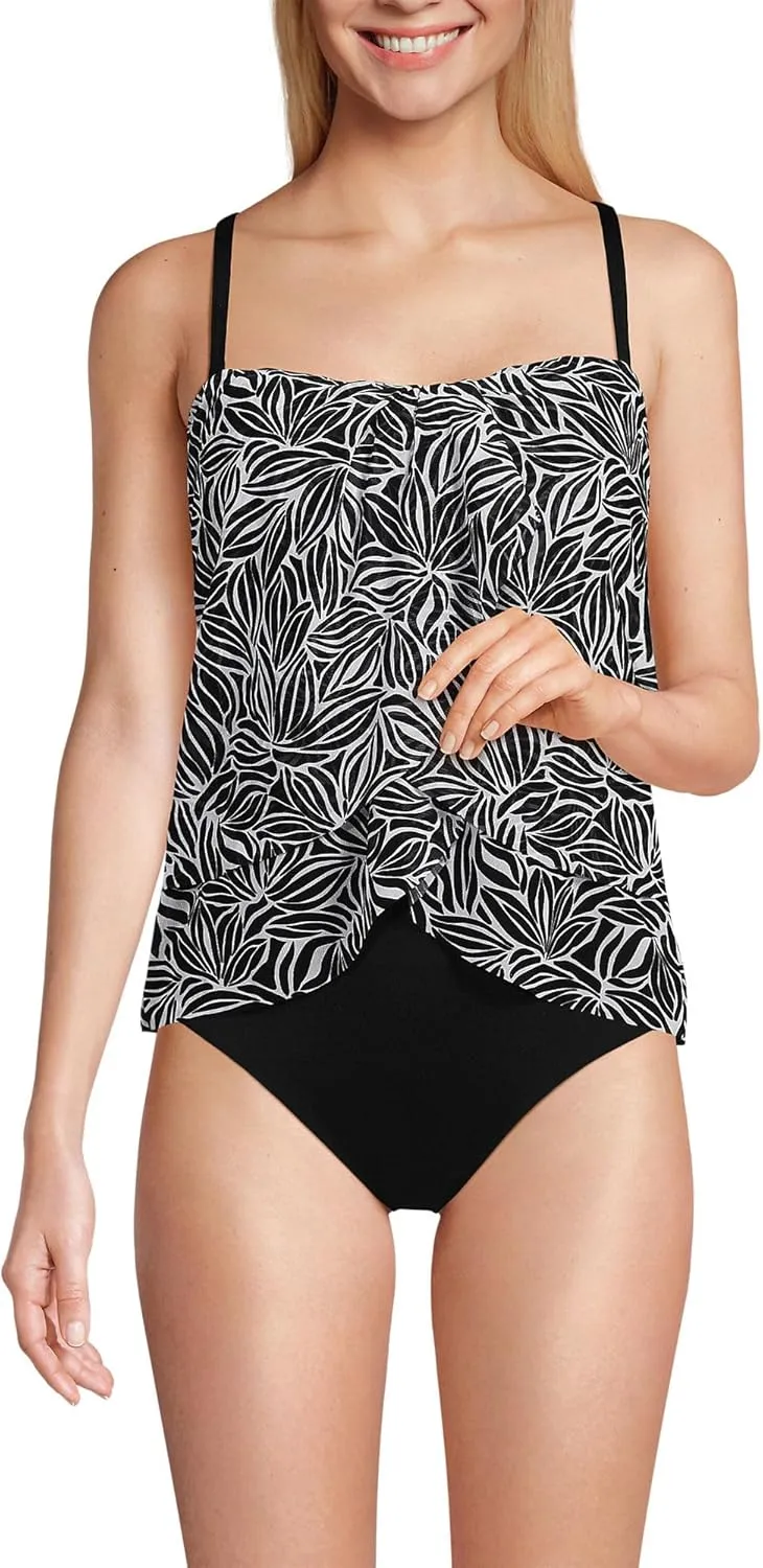 Lands' End Women's Chlorine Resistant Mesh Bandeau High Leg Fauxkini One Piece Swimsuit