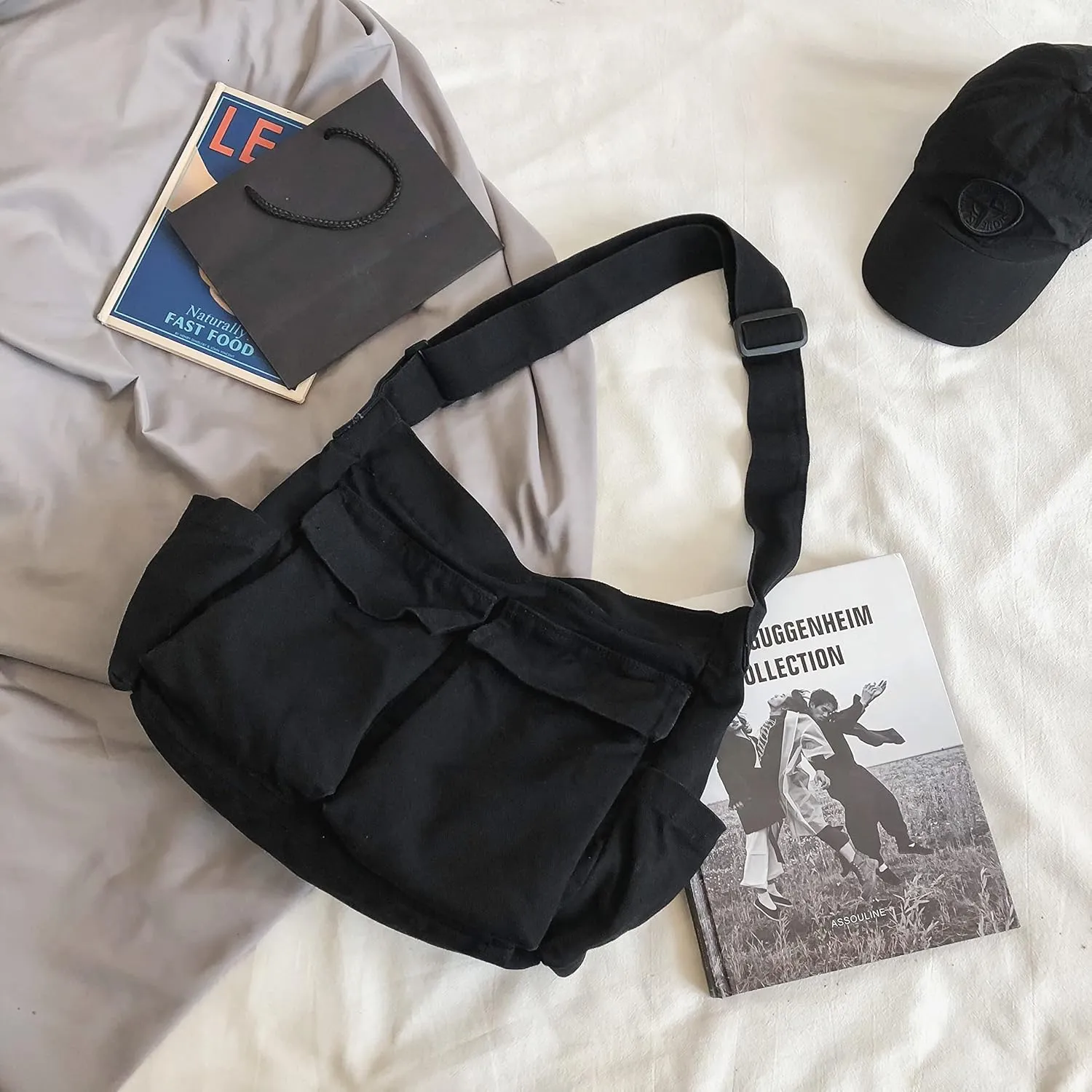 Large Capacity Canvas Hobo Bags for Women & Men, Shoulder Crossbody Bags, Tote Messenger Handbag for Work, Shopping, Travel