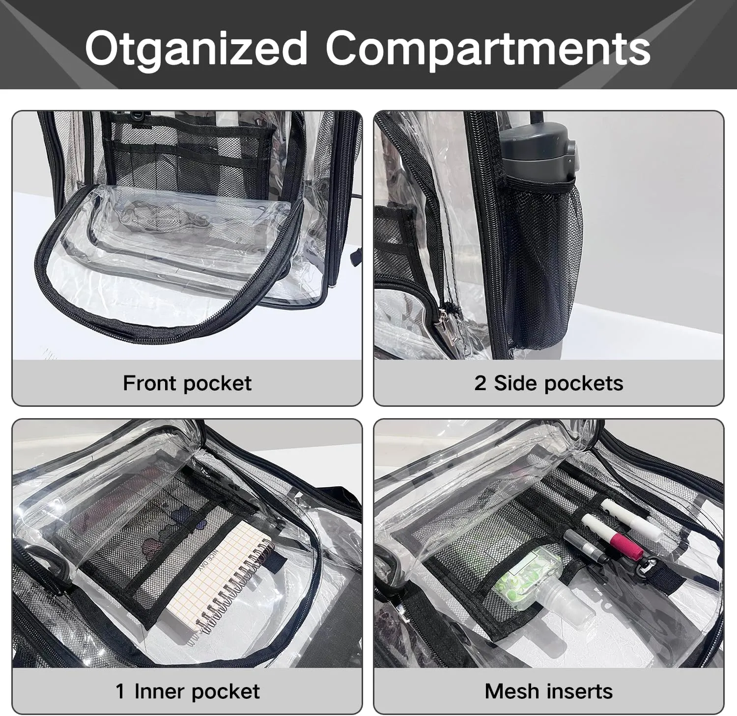 Large Clear Bookbag-Heavy Duty Transparent Backpack for Stadium Events&Work-Bag for Men&Women(black)