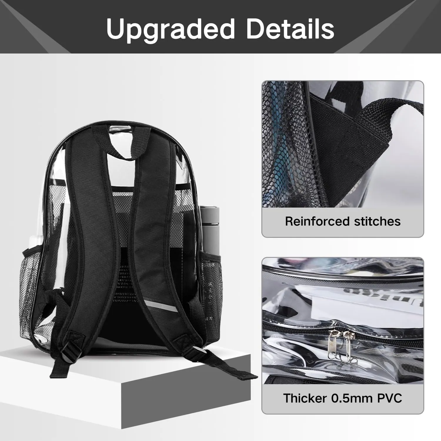 Large Clear Bookbag-Heavy Duty Transparent Backpack for Stadium Events&Work-Bag for Men&Women(black)