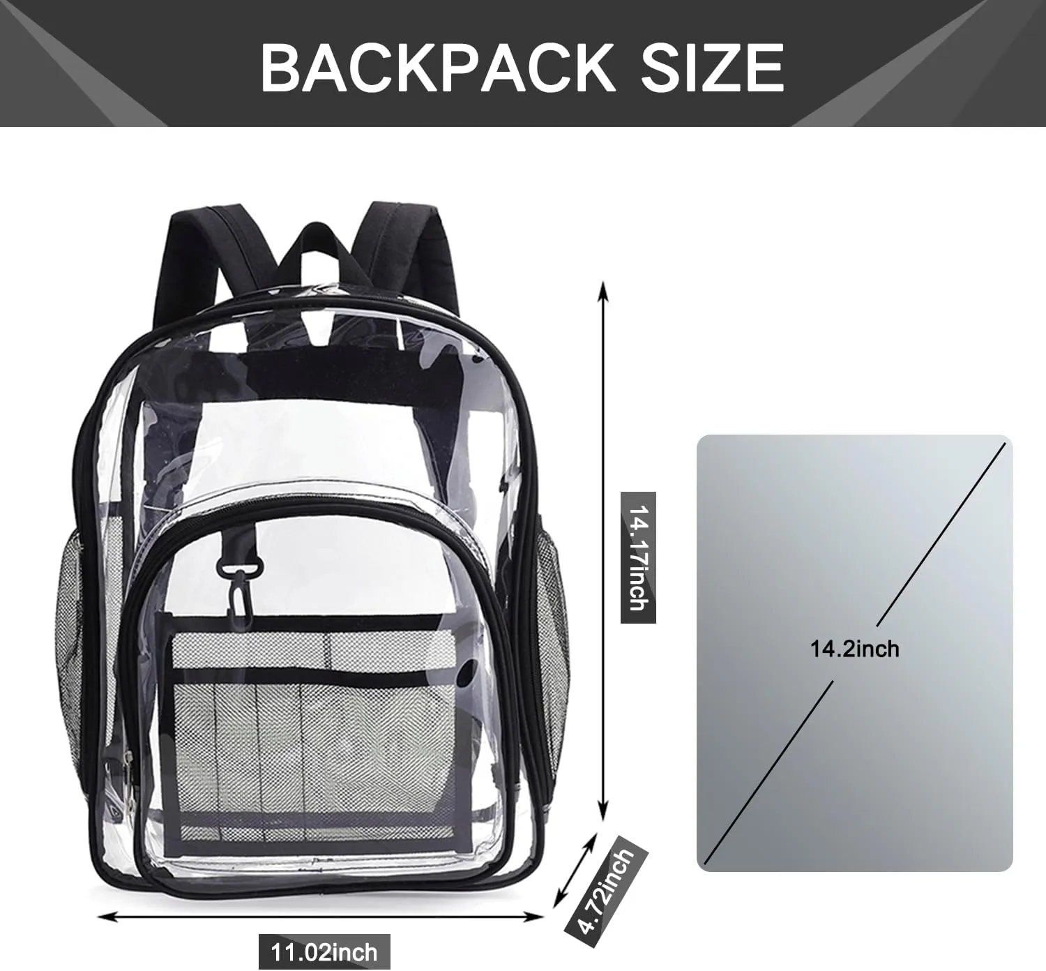 Large Clear Bookbag-Heavy Duty Transparent Backpack for Stadium Events&Work-Bag for Men&Women(black)