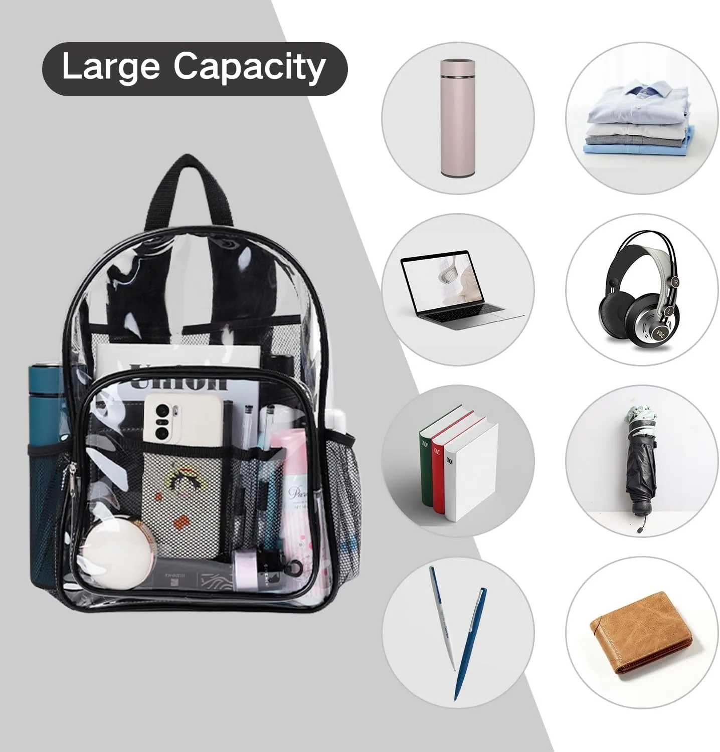 Large Clear Bookbag-Heavy Duty Transparent Backpack for Stadium Events&Work-Bag for Men&Women(black)