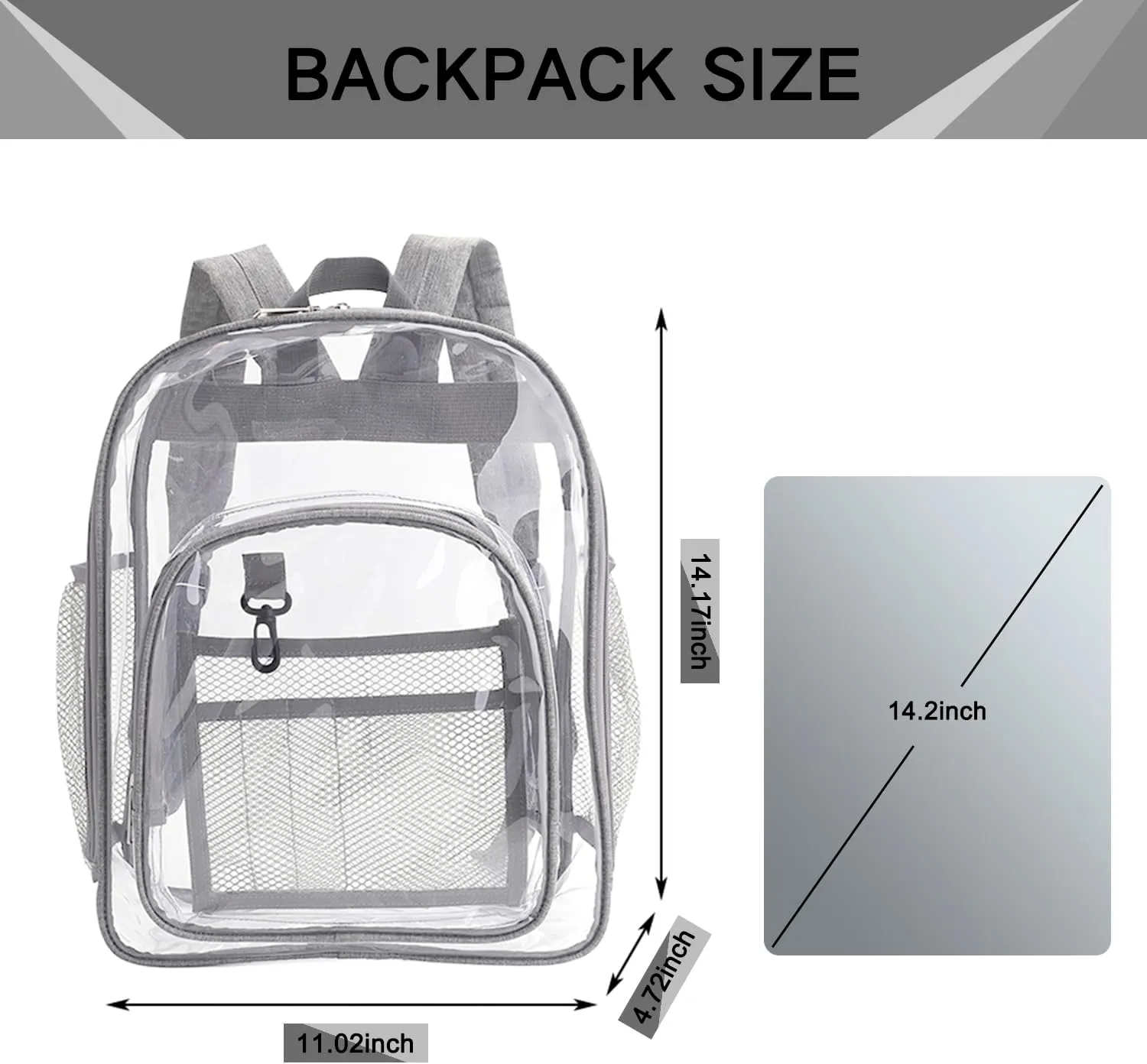Large Clear Bookbag-Heavy Duty Transparent Backpack for Stadium Events&Work-Bag for Men&Women(grey)