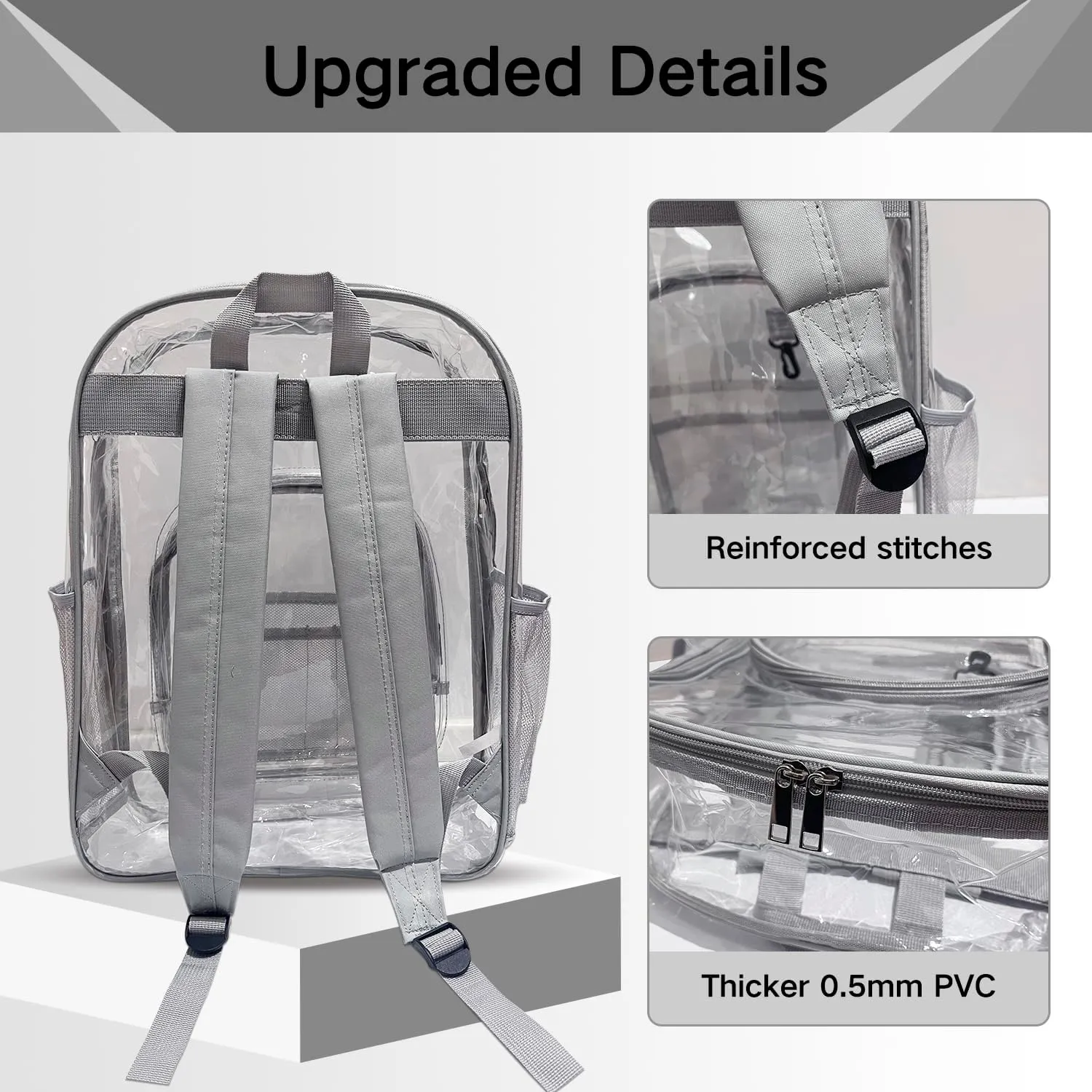 Large Clear Bookbag-Heavy Duty Transparent Backpack for Stadium Events&Work-Bag for Men&Women(grey)