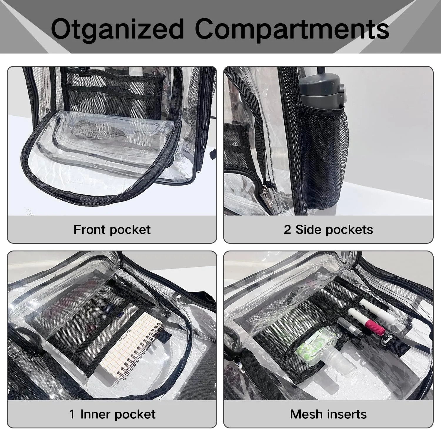 Large Clear Bookbag-Heavy Duty Transparent Backpack for Stadium Events&Work-Bag for Men&Women(grey)