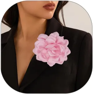 Large Flower Brooches Lapel Pins for Women Satin Fabric Brooches Big Camellia Flower Brooch Pins Wedding Part Dance Clothes Accessories Jewelry Gifts