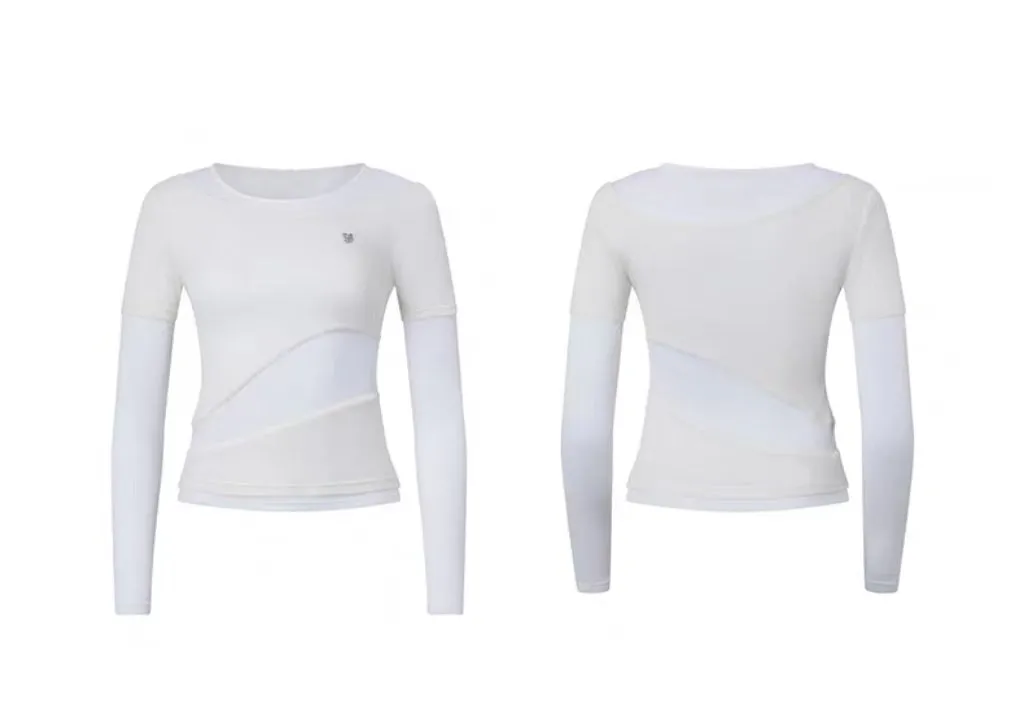 Layered Mesh Stitch Detail Long Sleeve Top  Soft White