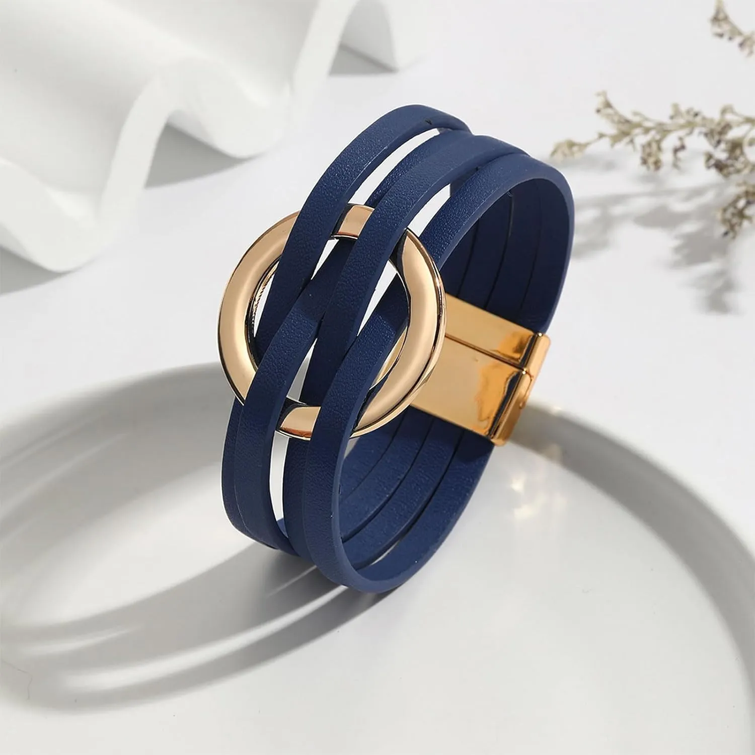 Leather Bracelet for Women Boho Leather Wrap Bracelet Handmade Layered Leather Cuff Bracelets Multi Strand Bangle Bracelets Western Boho Jewelry Gift for Girls