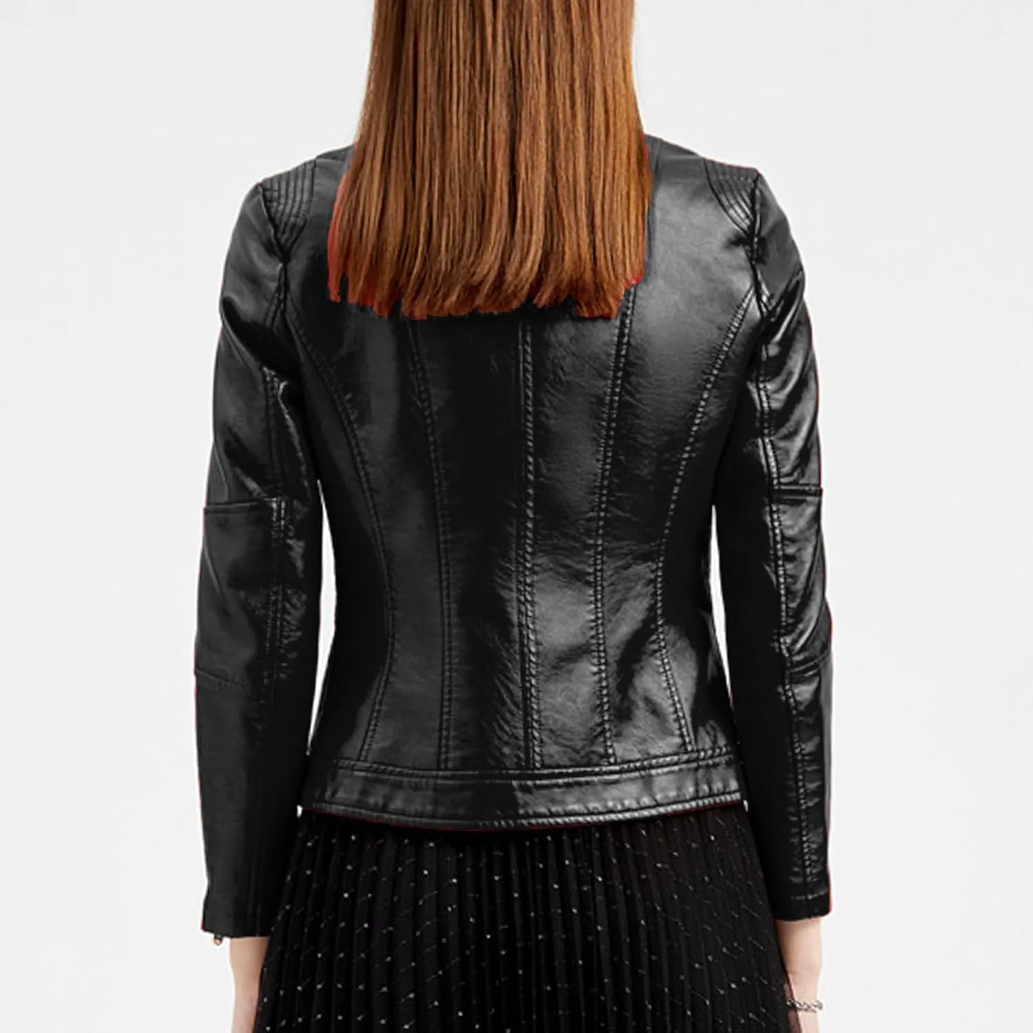 Leather Jacket Women Full Zip Long Sleeve Bomber Jacket Outdoor Windproof Moto Coats Fall Winter Slim Leather Outwear