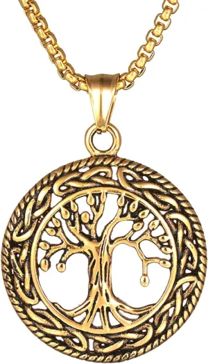 Life Tree Necklace for Women Men Bohemian Style Stainless Steel Life Tree Openwork Pendant Necklace Vintage Spiritual Jewelry