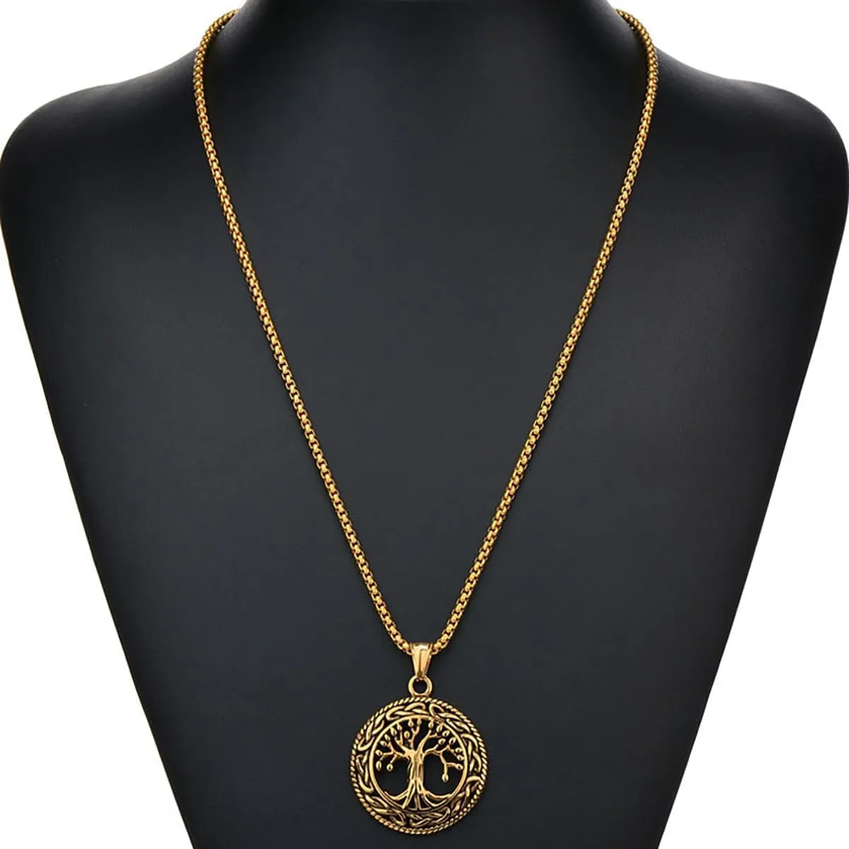 Life Tree Necklace for Women Men Bohemian Style Stainless Steel Life Tree Openwork Pendant Necklace Vintage Spiritual Jewelry