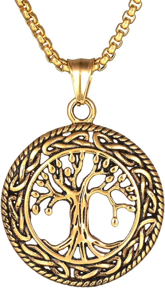 Life Tree Necklace for Women Men Bohemian Style Stainless Steel Life Tree Openwork Pendant Necklace Vintage Spiritual Jewelry