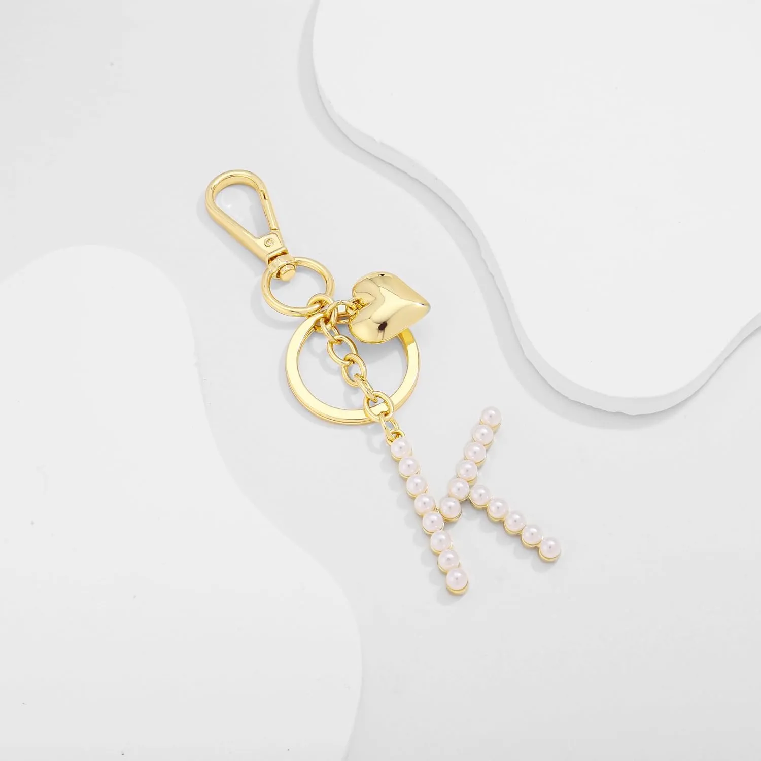 LILIE&WHITE Gold Keychains For Women With Imitation Pearl Letter Purse Charms Gold Bag Charms