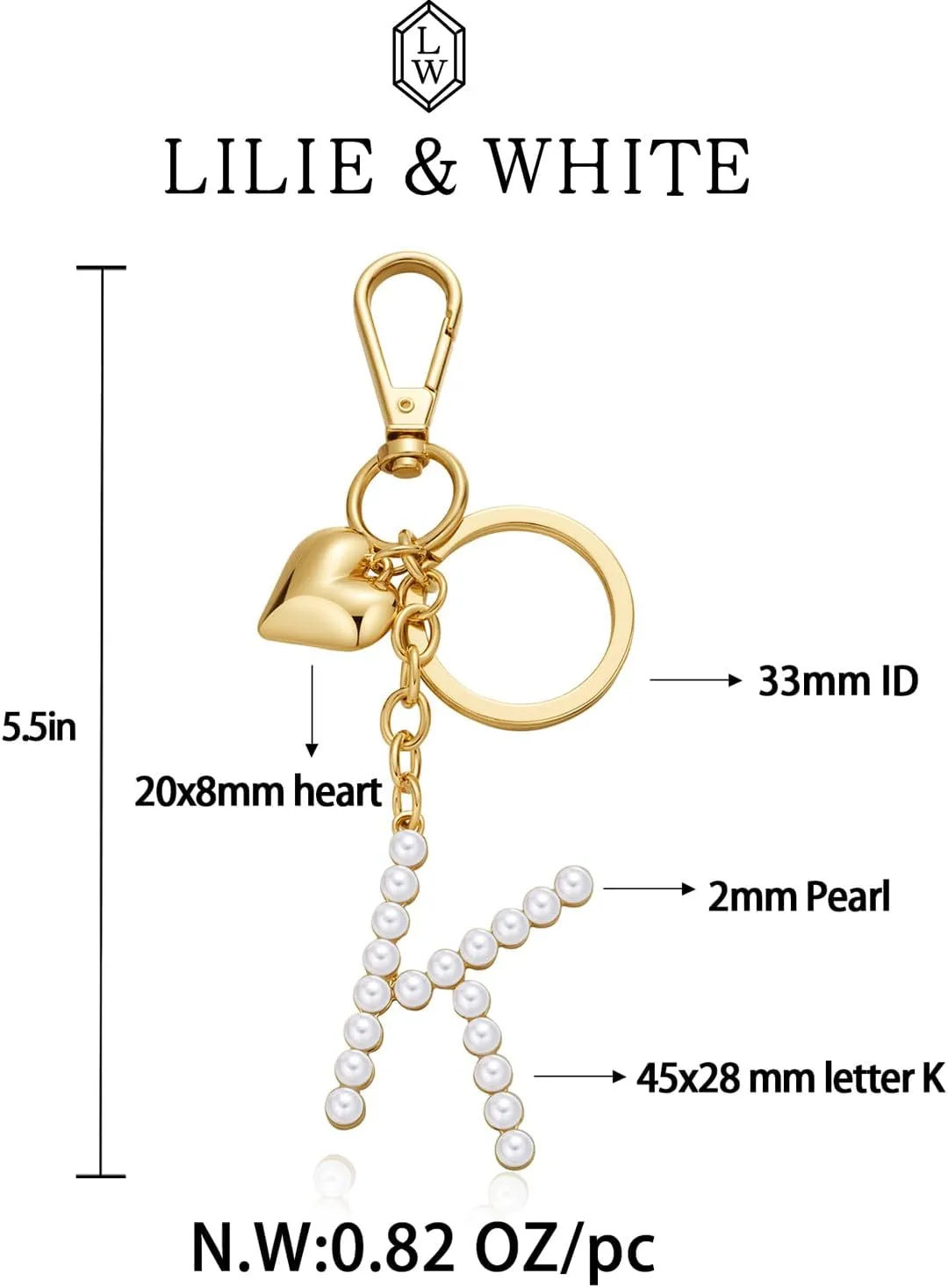 LILIE&WHITE Gold Keychains For Women With Imitation Pearl Letter Purse Charms Gold Bag Charms