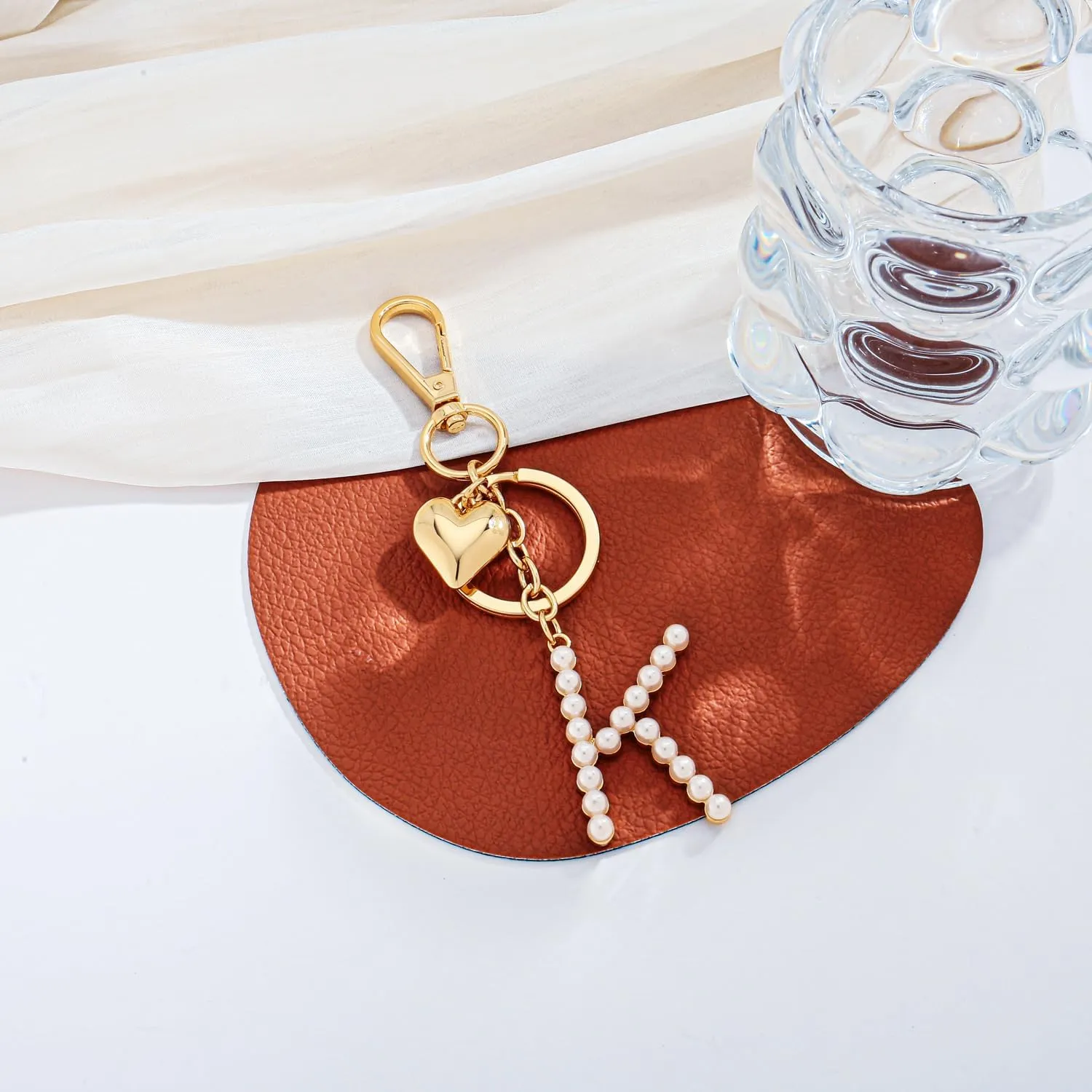 LILIE&WHITE Gold Keychains For Women With Imitation Pearl Letter Purse Charms Gold Bag Charms