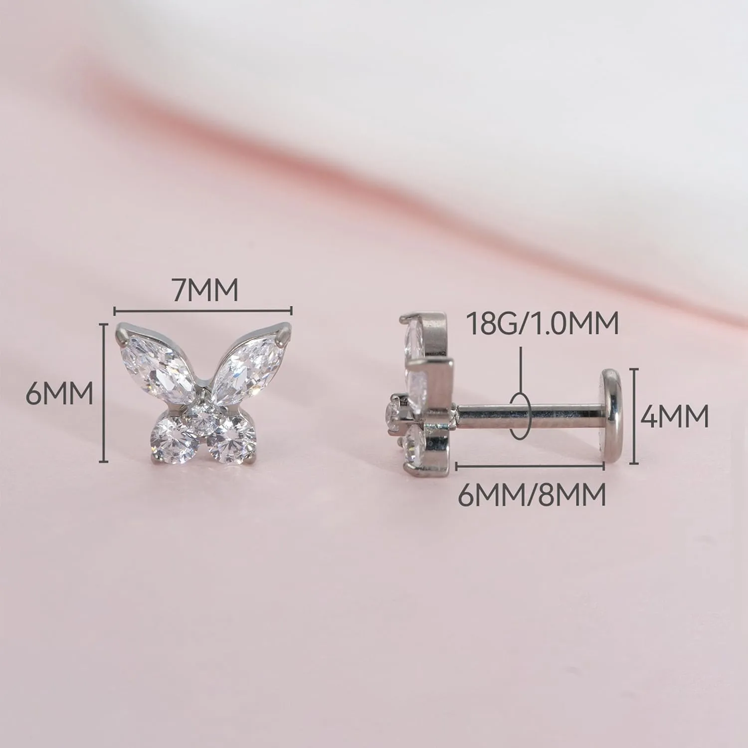 limerencia 18g Titanium Internally Threaded Piercing Jewelry 2PCS Nose Studs Flat Back Earrings Tragus, Helix, Cartilage, Conch, Labret Piercing for Women Men Sensitive Ears