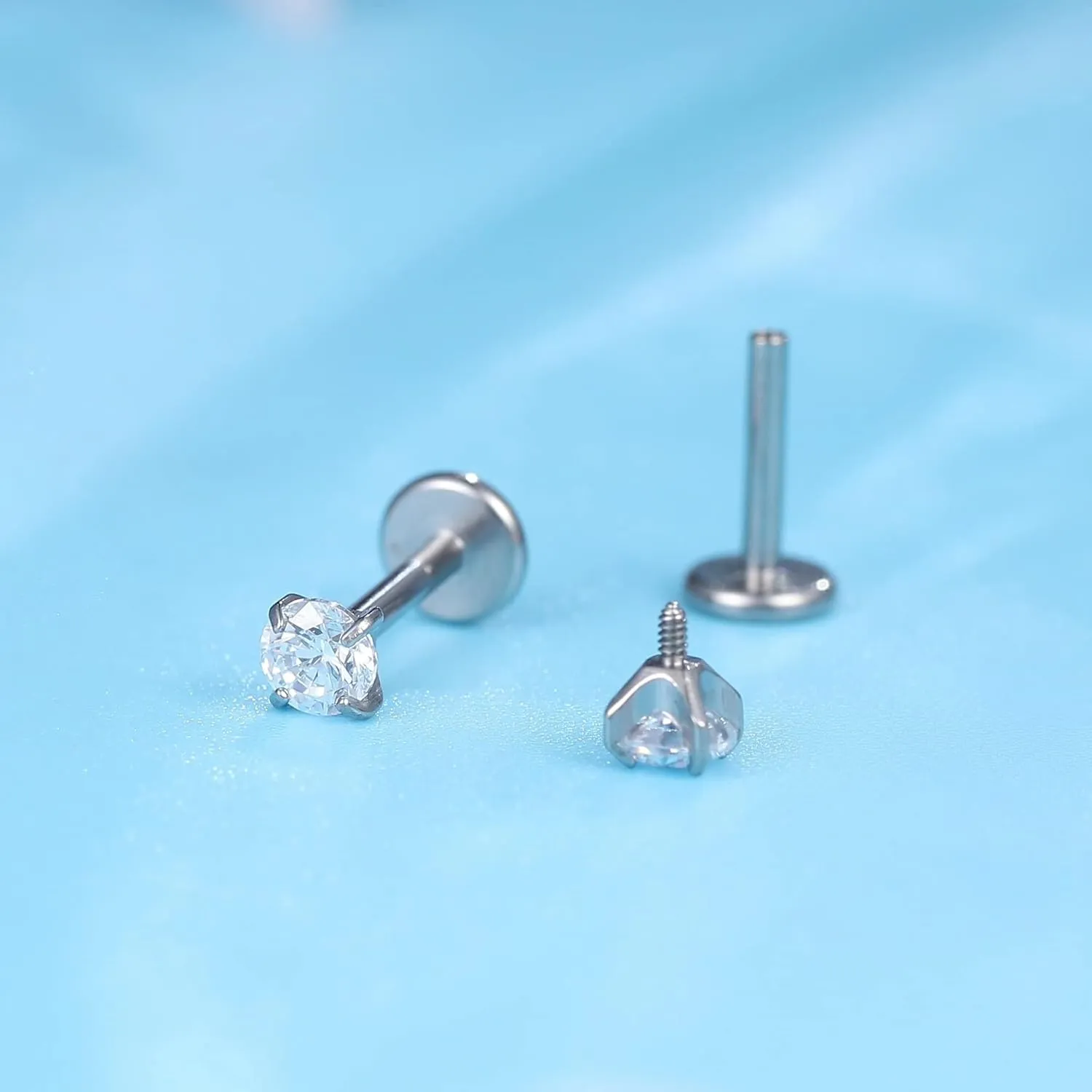 limerencia 18g Titanium Internally Threaded Piercing Jewelry 2PCS Nose Studs Flat Back Earrings Tragus, Helix, Cartilage, Conch, Labret Piercing for Women Men Sensitive Ears