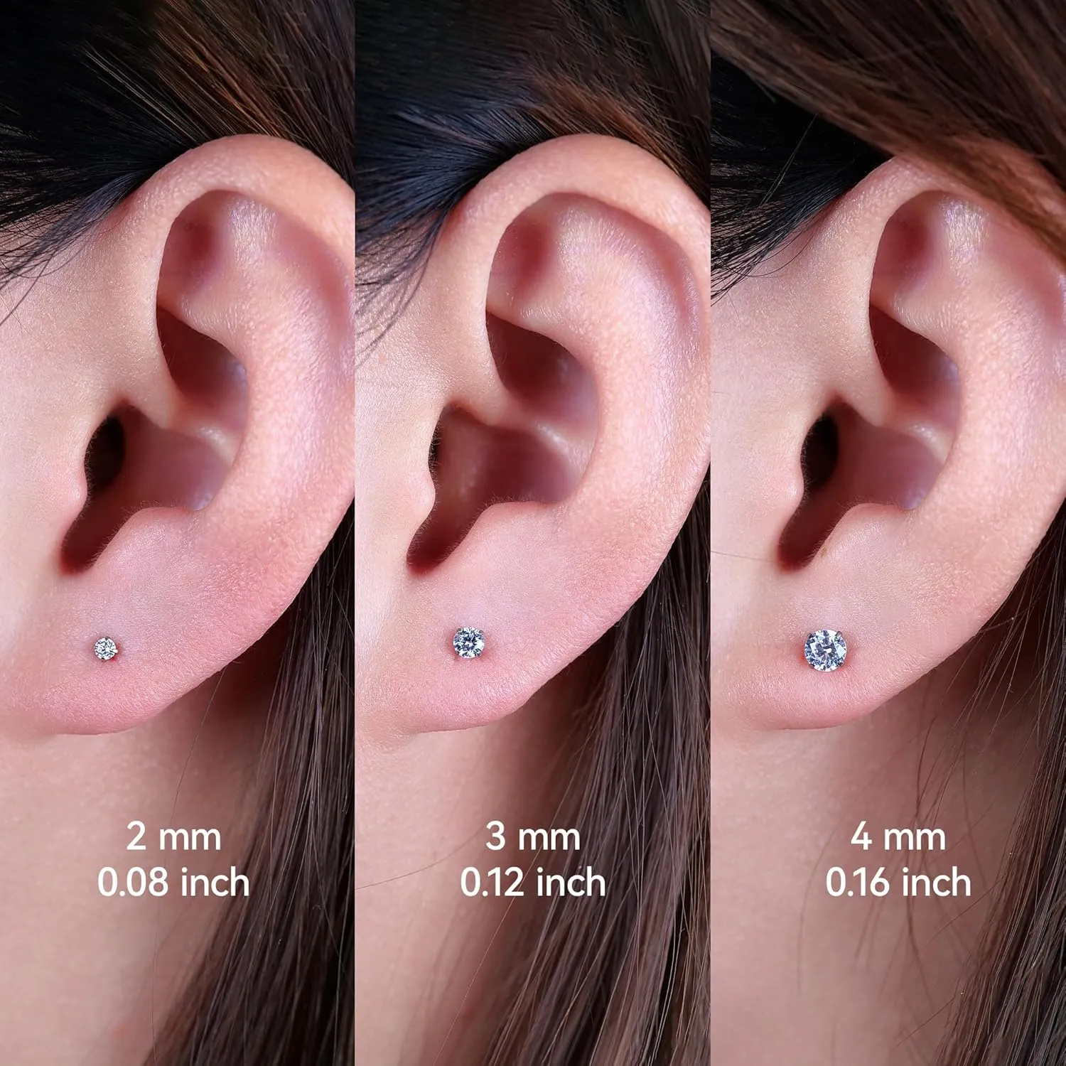limerencia 18g Titanium Internally Threaded Piercing Jewelry 2PCS Nose Studs Flat Back Earrings Tragus, Helix, Cartilage, Conch, Labret Piercing for Women Men Sensitive Ears