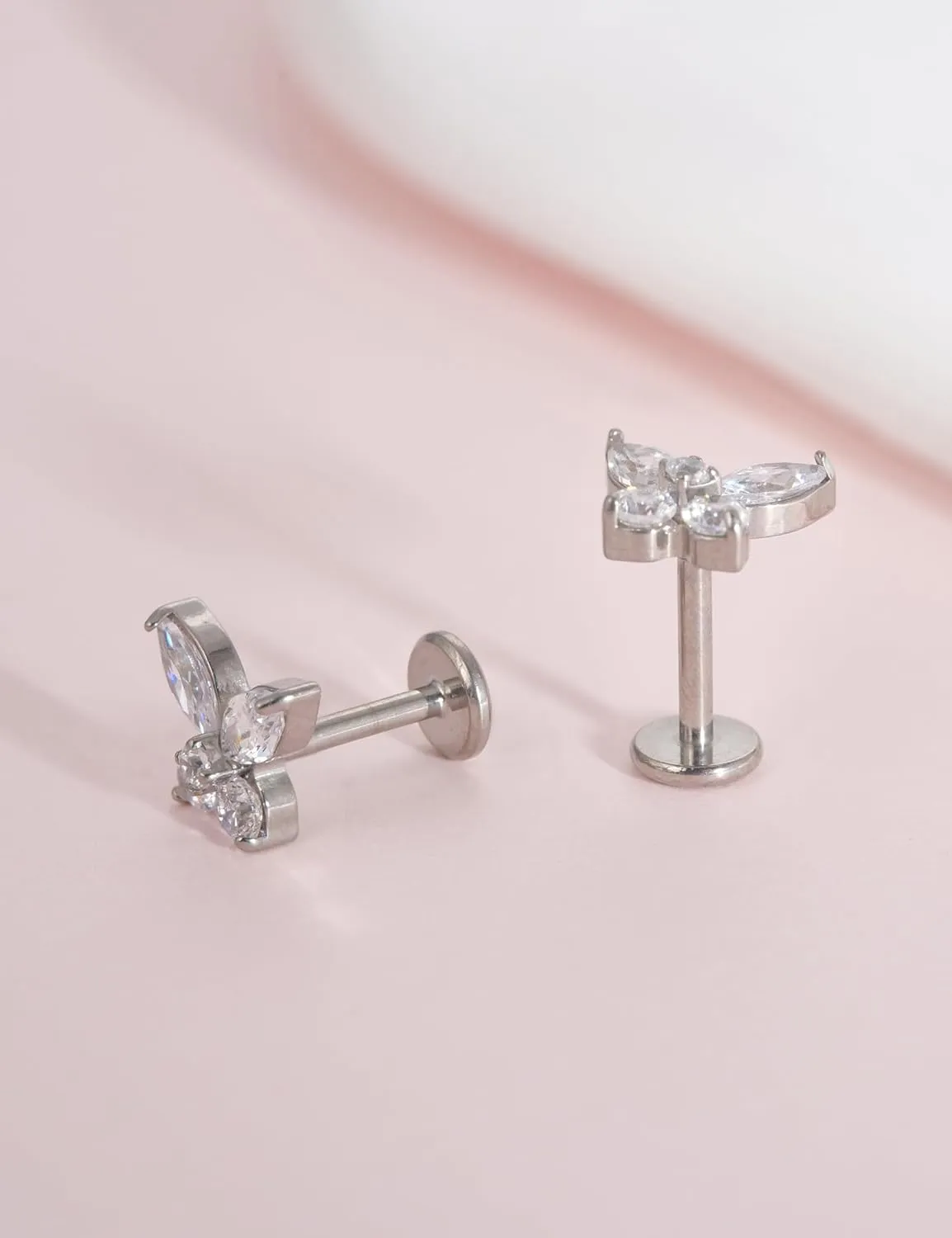 limerencia 18g Titanium Internally Threaded Piercing Jewelry 2PCS Nose Studs Flat Back Earrings Tragus, Helix, Cartilage, Conch, Labret Piercing for Women Men Sensitive Ears