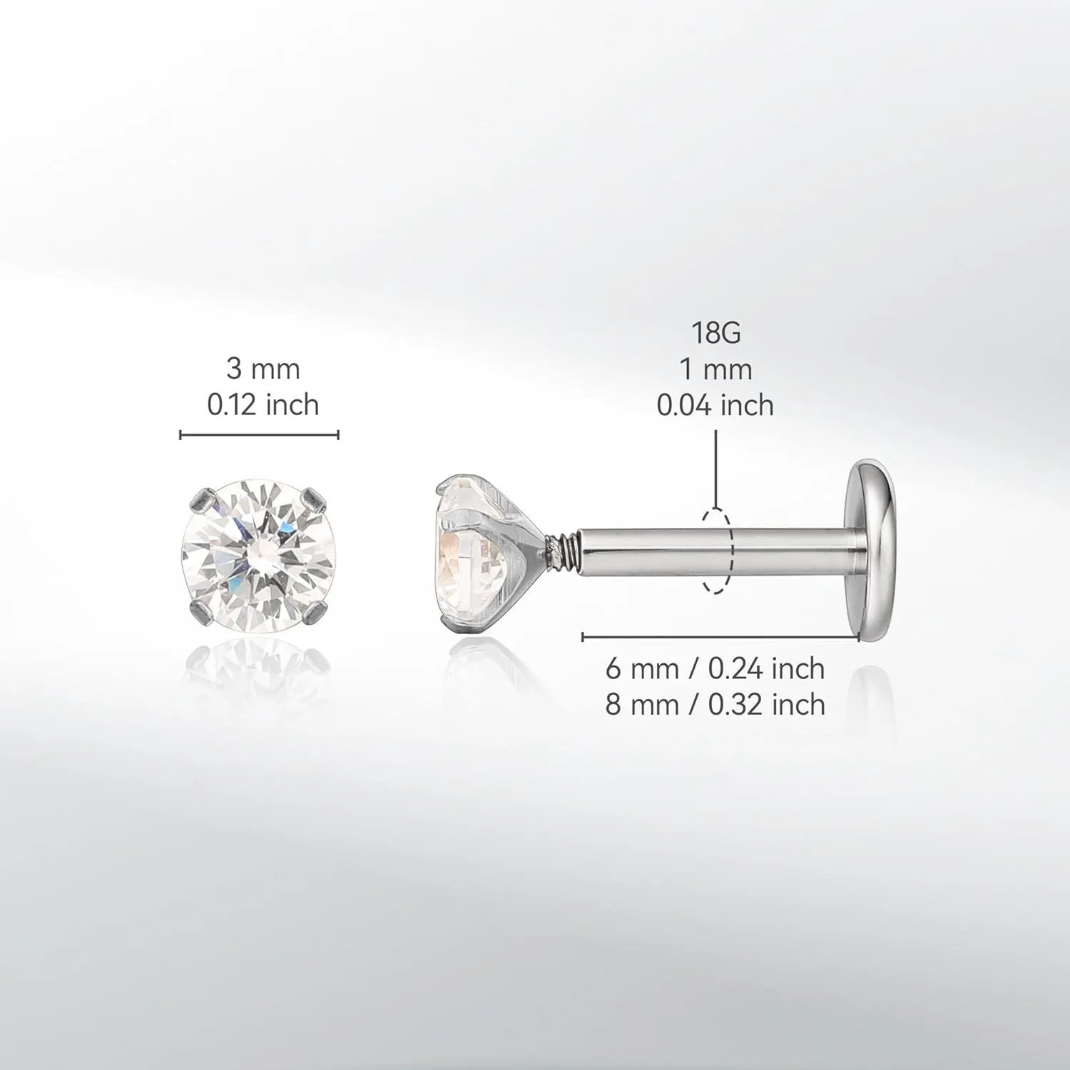 limerencia 18g Titanium Internally Threaded Piercing Jewelry 2PCS Nose Studs Flat Back Earrings Tragus, Helix, Cartilage, Conch, Labret Piercing for Women Men Sensitive Ears
