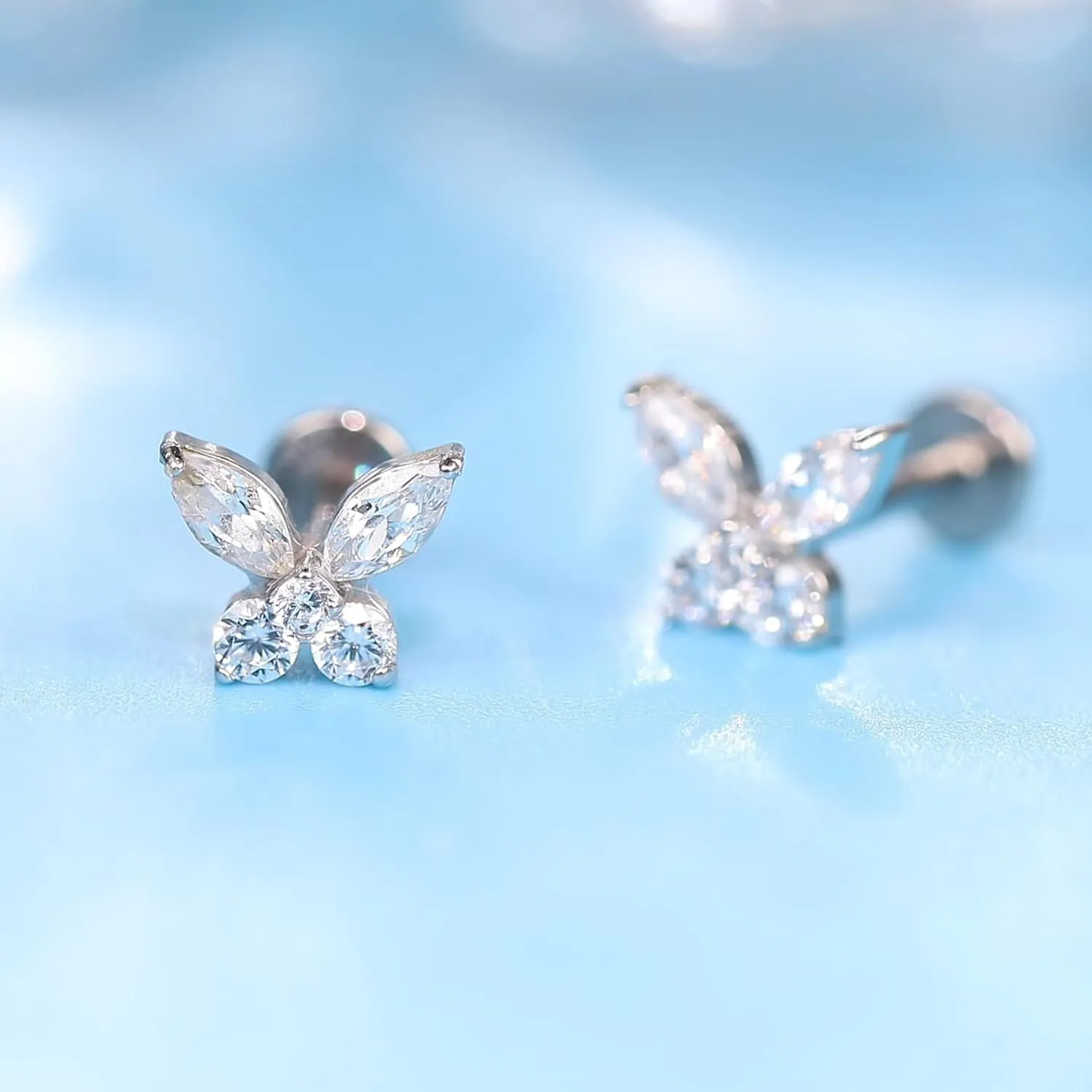 limerencia 18g Titanium Internally Threaded Piercing Jewelry 2PCS Nose Studs Flat Back Earrings Tragus, Helix, Cartilage, Conch, Labret Piercing for Women Men Sensitive Ears