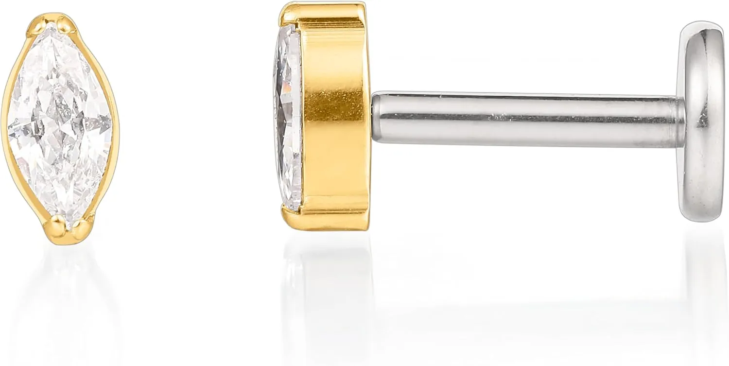 Limerencia G23 Hypoallergenic 18g Flat Back Stud Earrings | F136 Implant Grade Titanium Press Fit Threadless Push Pop in Cartilage Helix Labret Lip Monroe Tragus Piercing Studs
