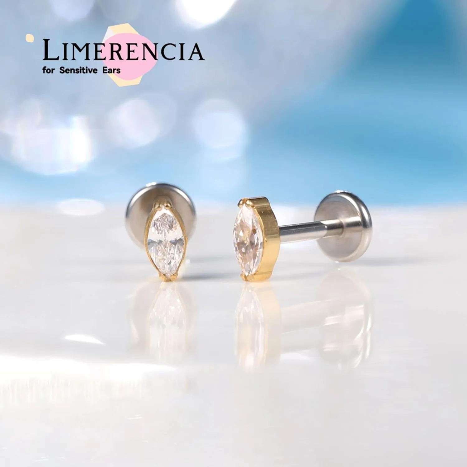Limerencia G23 Hypoallergenic 18g Flat Back Stud Earrings | F136 Implant Grade Titanium Press Fit Threadless Push Pop in Cartilage Helix Labret Lip Monroe Tragus Piercing Studs