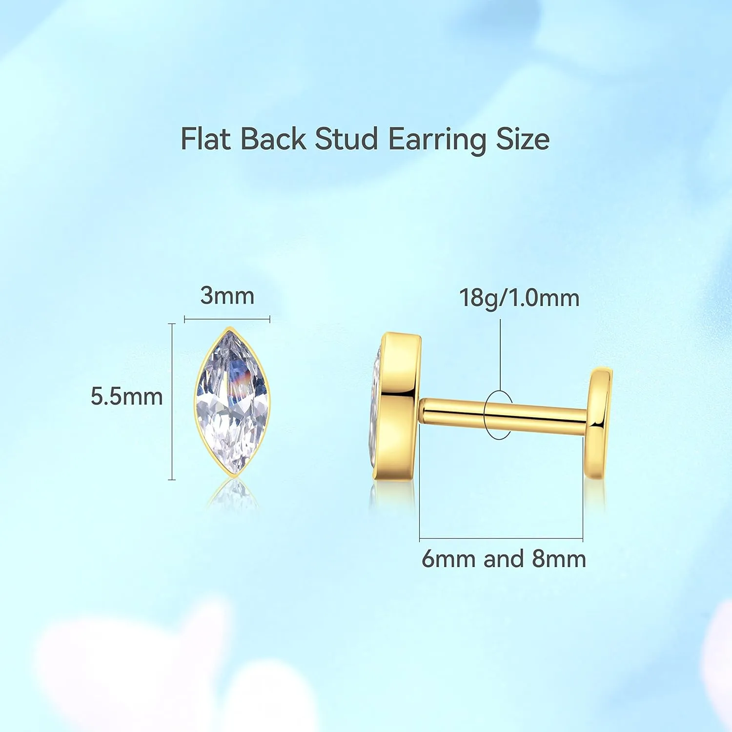 Limerencia G23 Hypoallergenic 18g Flat Back Stud Earrings | F136 Implant Grade Titanium Press Fit Threadless Push Pop in Cartilage Helix Labret Lip Monroe Tragus Piercing Studs
