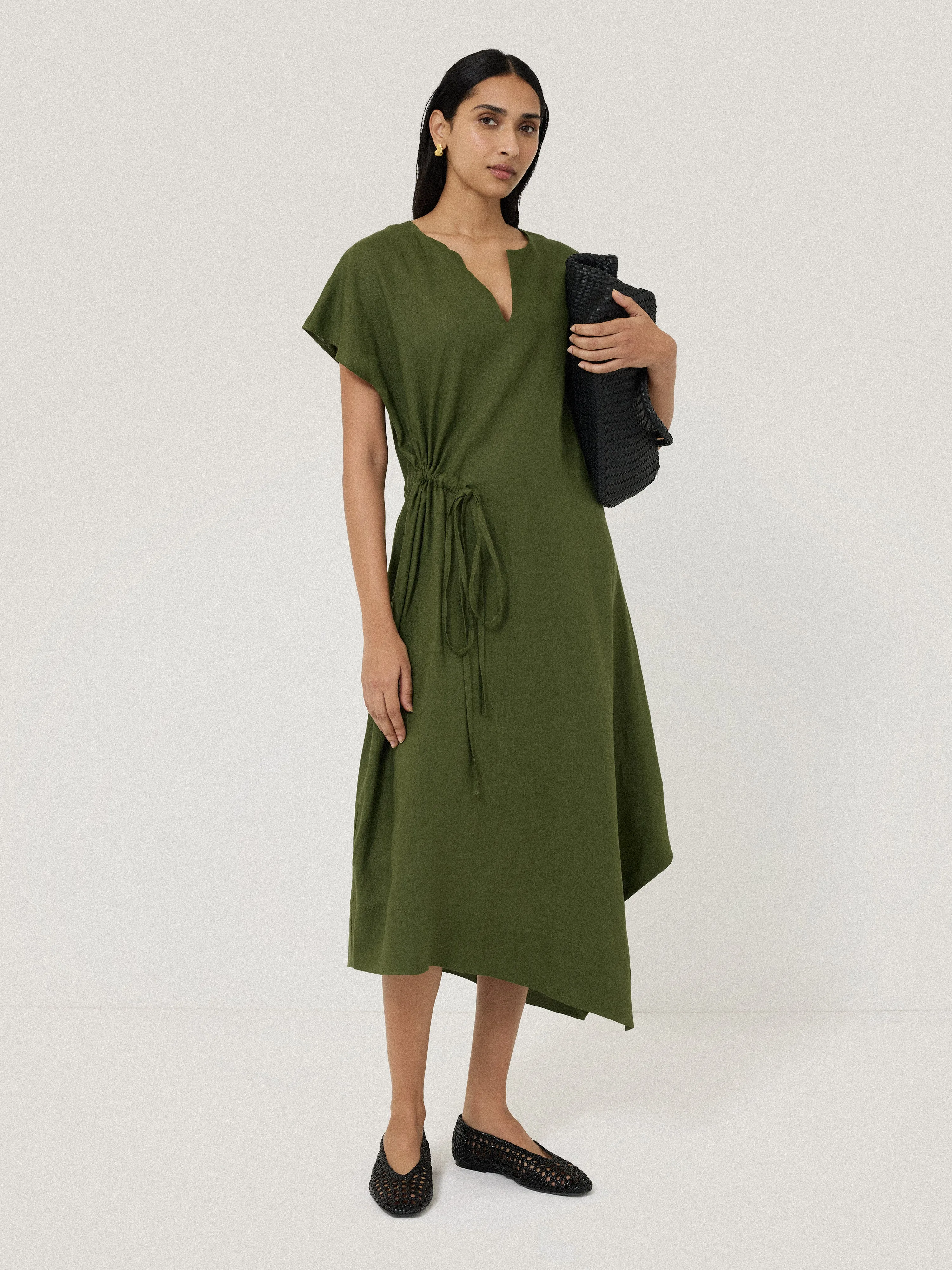 Linen Channel Midi Dress | Green