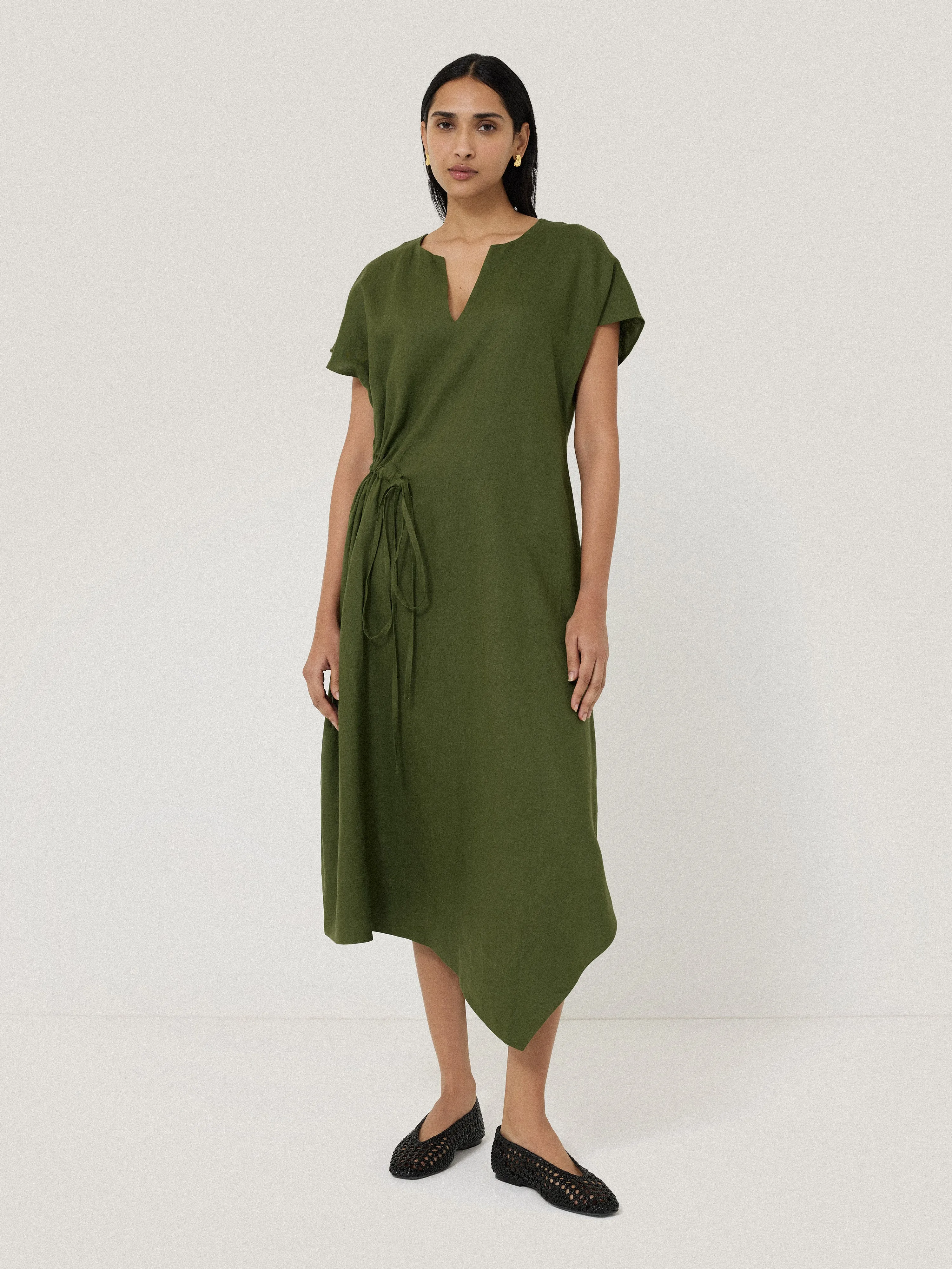 Linen Channel Midi Dress | Green