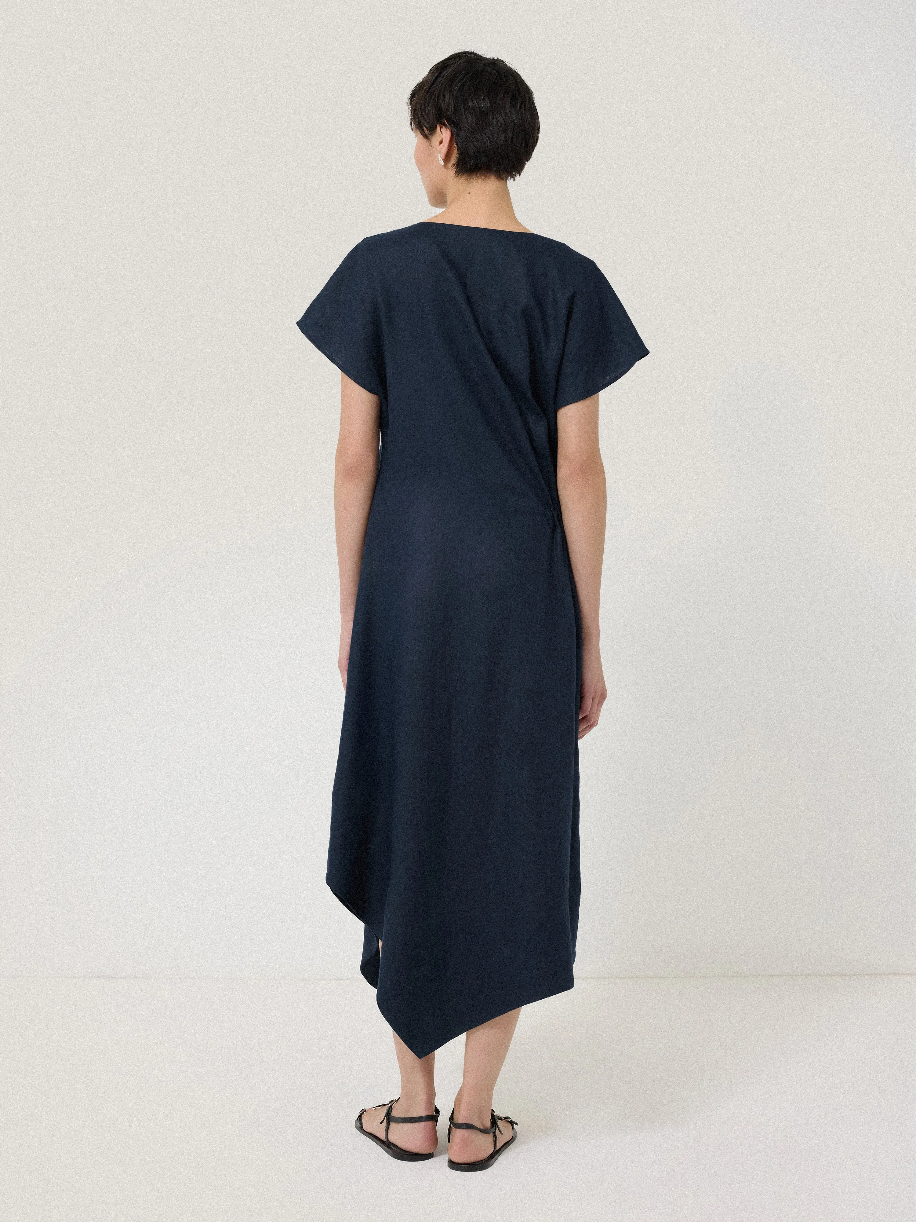 Linen Channel Midi Dress | Navy