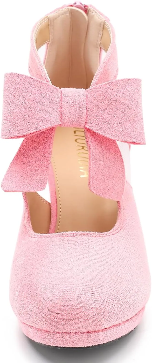 LIURUIJIA Women's Platform High Heels Bow Pumps Cutout Mesh Panel Wedding Work Party Dress Shoes